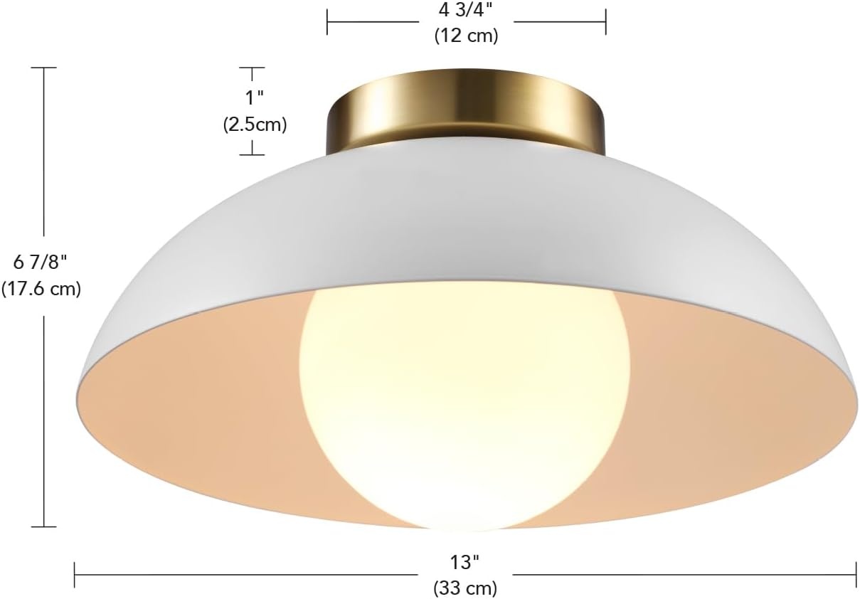 image:imageGlobe Electric 66000076 1Light Flush Mount Ceiling Light Matte Black and White Opal Glass Dual Shade Modern Lighting for Kitchen Island or Dining Room Wall and Dimmer Switch CompatibleMatte White Opal Shade