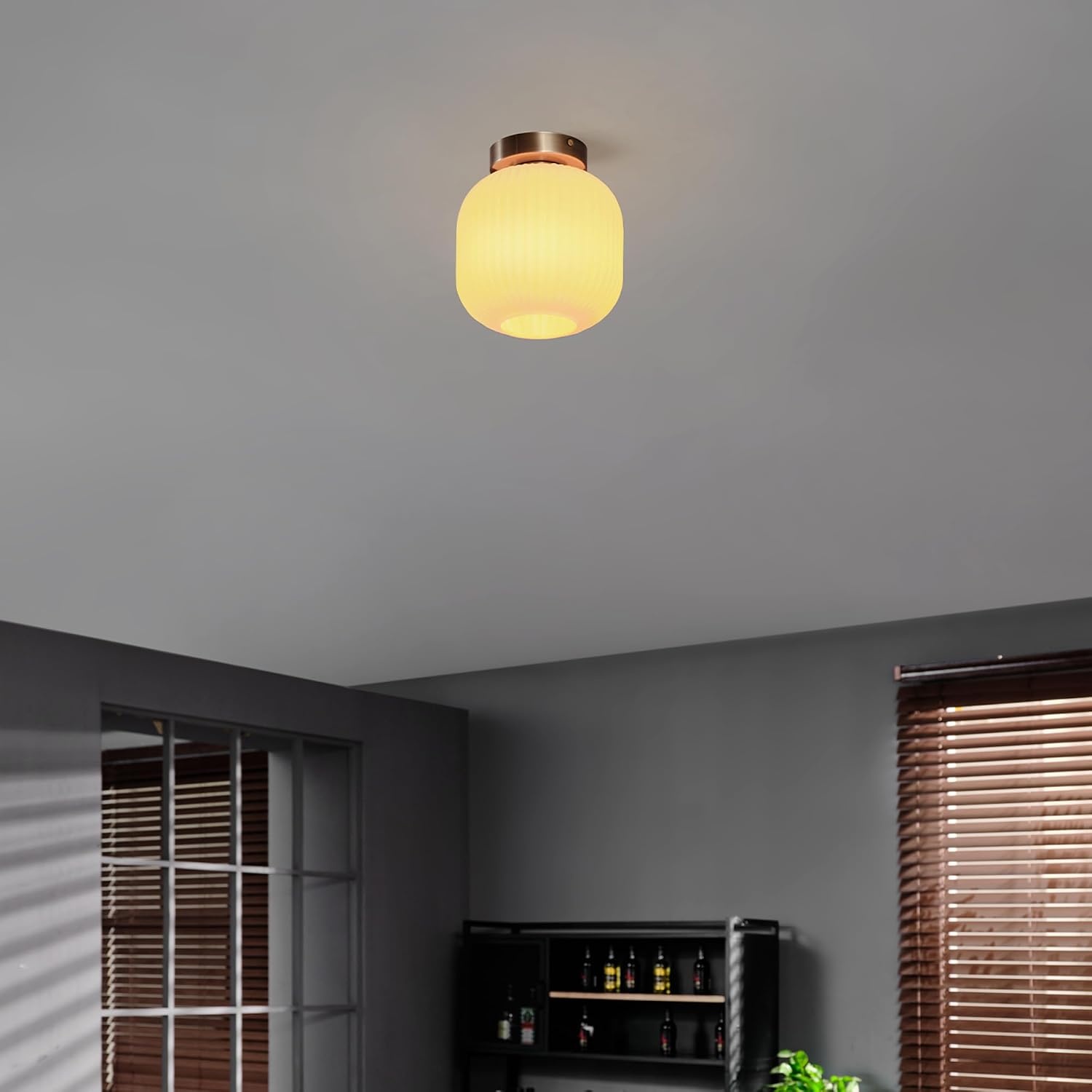image:imageGlobe Electric 66000076 1Light Flush Mount Ceiling Light Matte Black and White Opal Glass Dual Shade Modern Lighting for Kitchen Island or Dining Room Wall and Dimmer Switch CompatibleMatte Brass Ribbed Shade