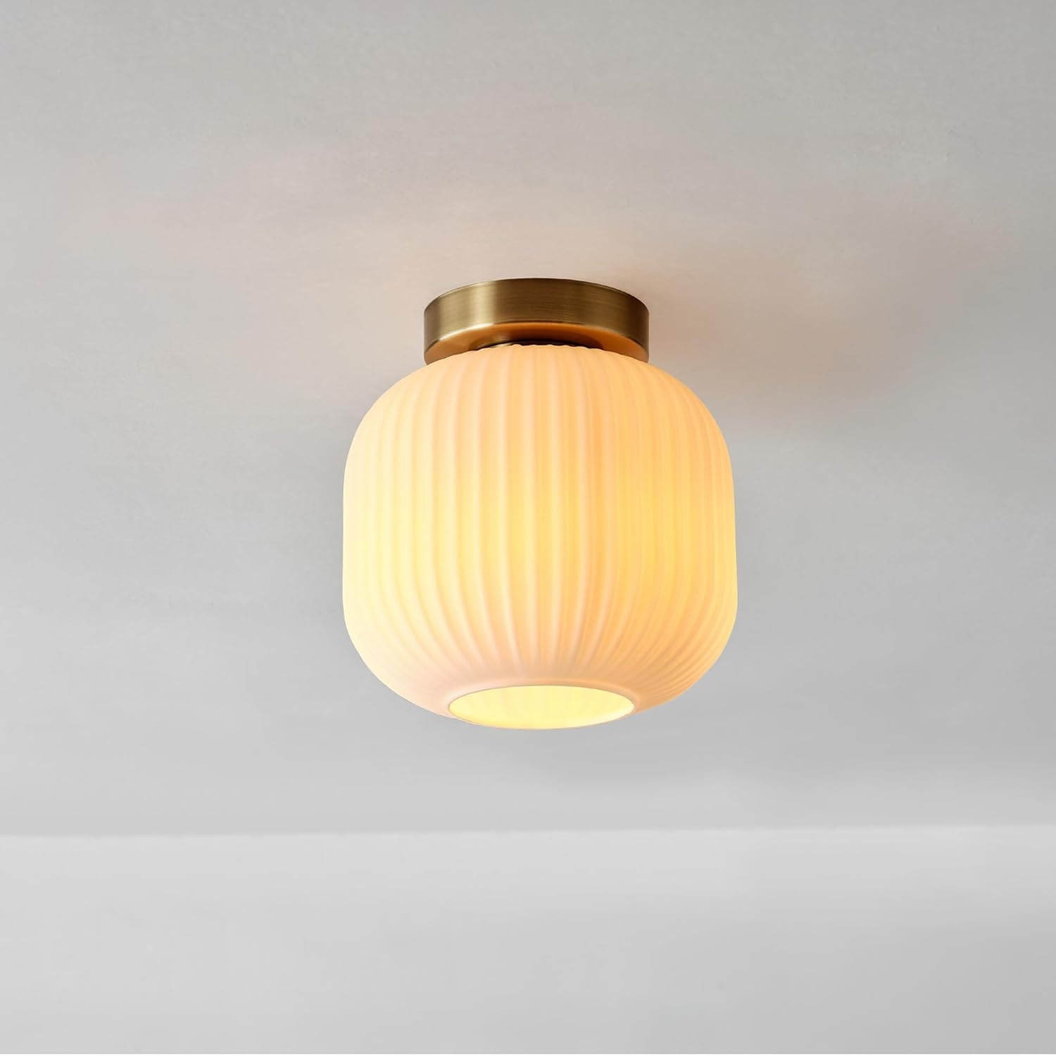 image:imageGlobe Electric 66000076 1Light Flush Mount Ceiling Light Matte Black and White Opal Glass Dual Shade Modern Lighting for Kitchen Island or Dining Room Wall and Dimmer Switch CompatibleMatte Brass Ribbed Shade