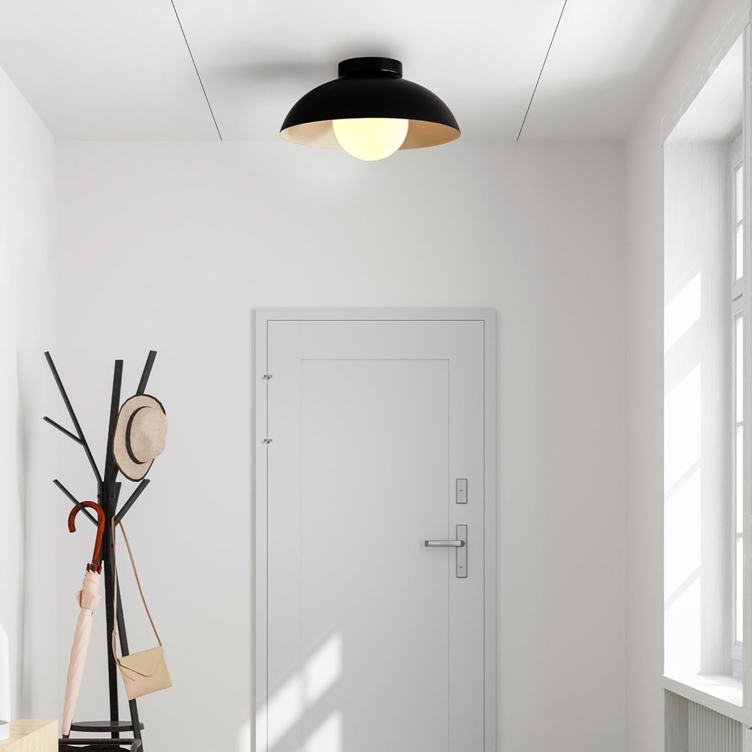 image:imageGlobe Electric 66000076 1Light Flush Mount Ceiling Light Matte Black and White Opal Glass Dual Shade Modern Lighting for Kitchen Island or Dining Room Wall and Dimmer Switch CompatibleBlack Bronze Trim