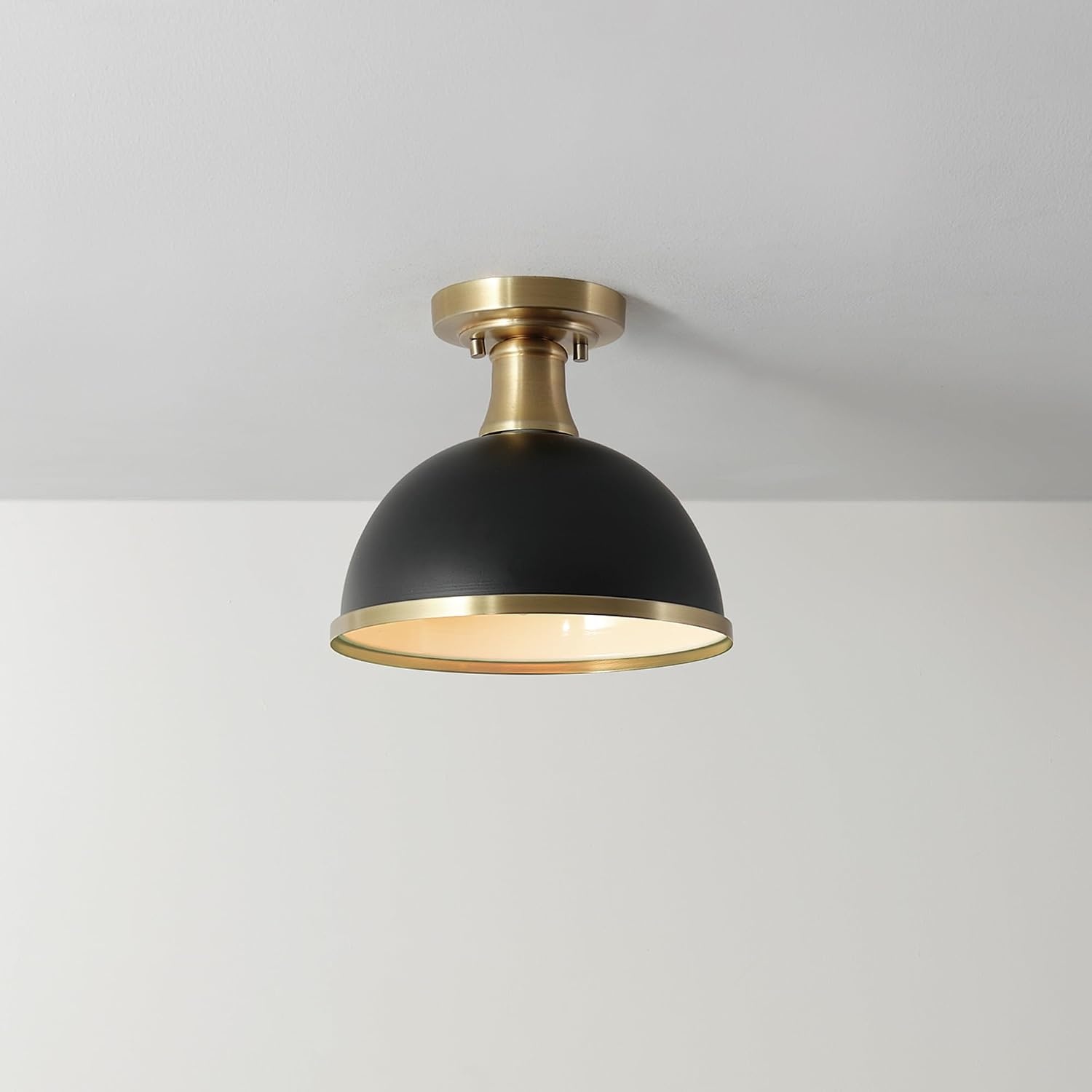 image:imageGlobe Electric 66000076 1Light Flush Mount Ceiling Light Matte Black and White Opal Glass Dual Shade Modern Lighting for Kitchen Island or Dining Room Wall and Dimmer Switch CompatibleMatte Black