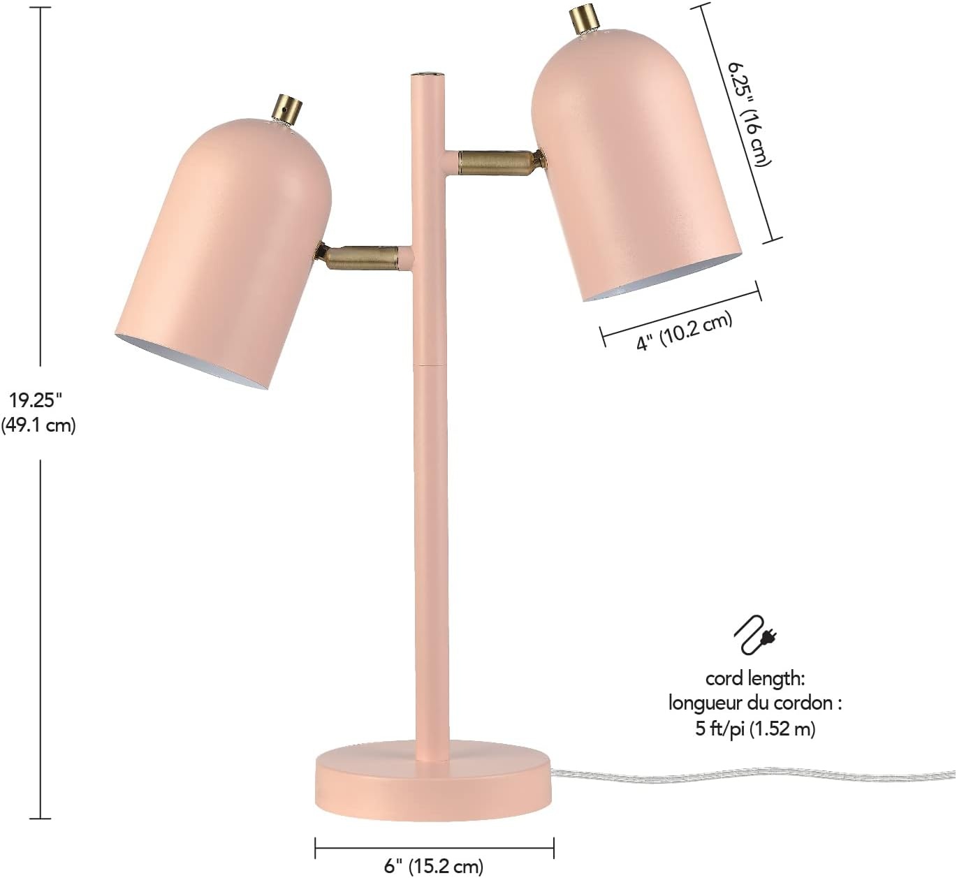 image:imageGlobe Electric 67339 16 Inch Pink Desk Lamp with Gold Arm inLine OnOff Switch Reading Light Ideal for Bedroom Dorm and OfficeMatte Pink Carter