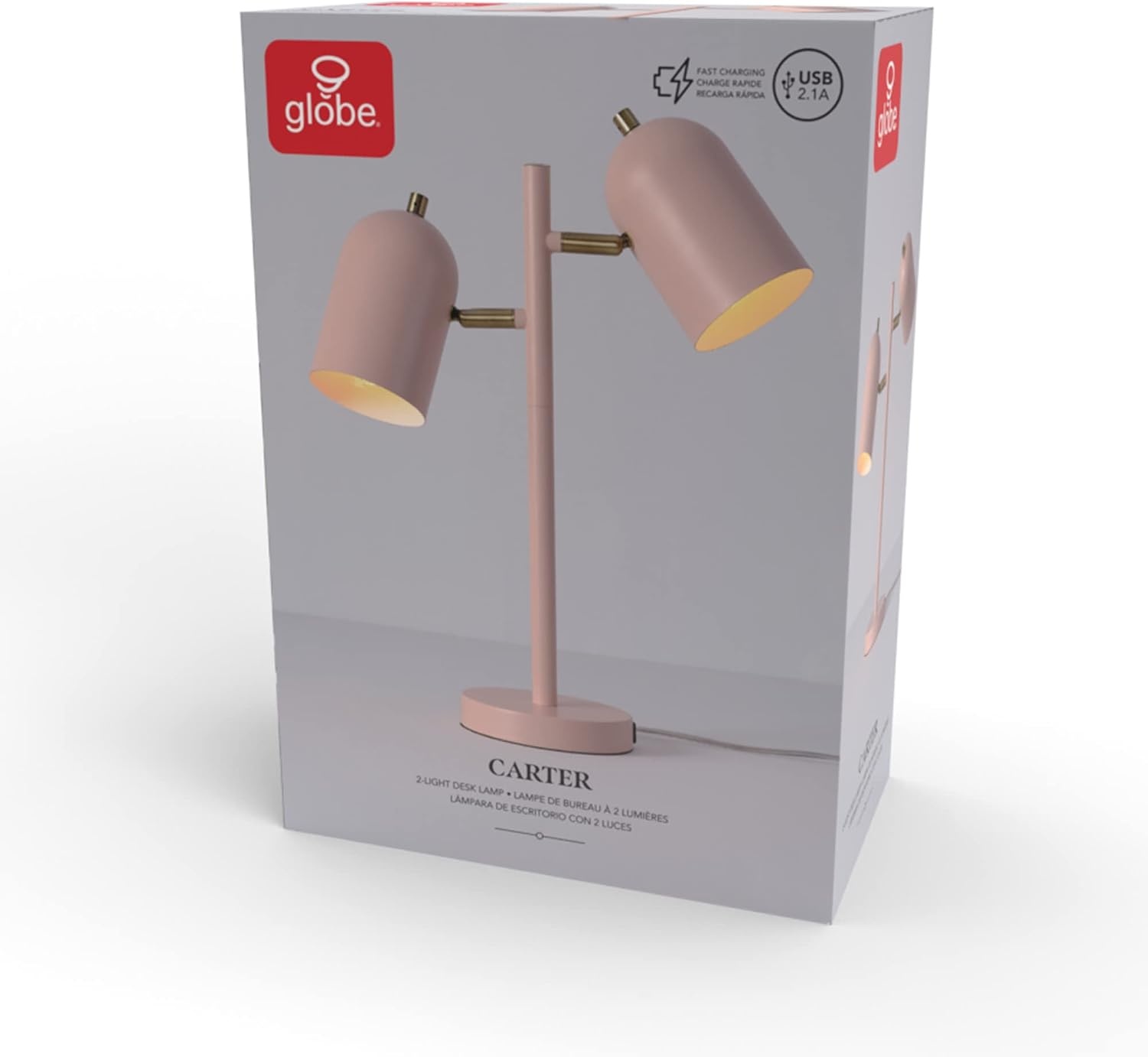 image:imageGlobe Electric 67339 16 Inch Pink Desk Lamp with Gold Arm inLine OnOff Switch Reading Light Ideal for Bedroom Dorm and OfficeMatte Pink Carter