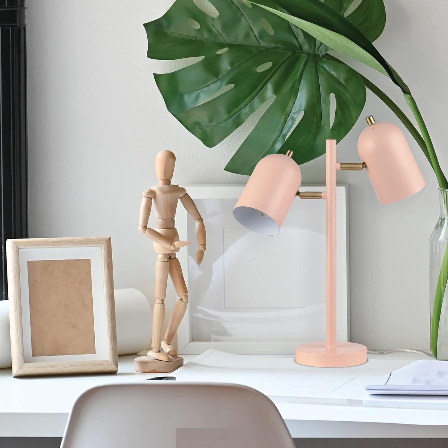 image:imageGlobe Electric 67339 16 Inch Pink Desk Lamp with Gold Arm inLine OnOff Switch Reading Light Ideal for Bedroom Dorm and OfficeMatte Pink Carter