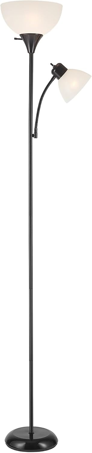 image:imageGlobe Electric 677150 Elliott 72 Floor Lamp Silver White Plastic Shade OnOff Rotary Switch on Shade Standing Living Room Decor Bedroom Tall Corner LightBlack