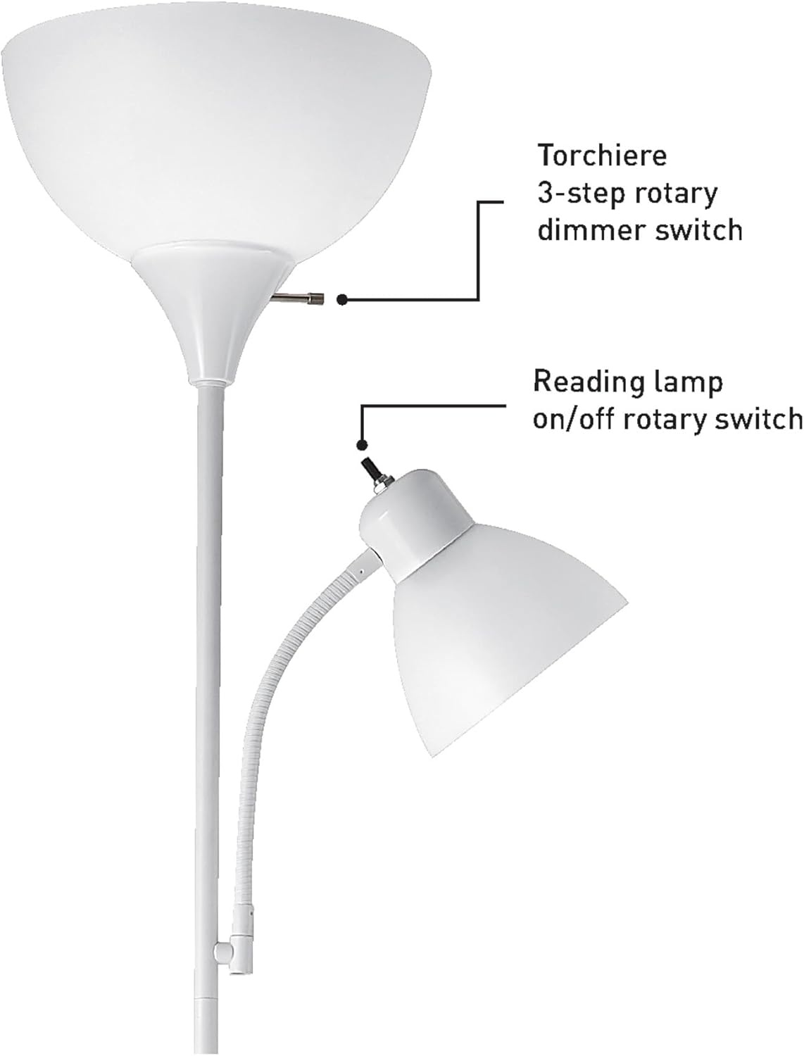 image:imageGlobe Electric 677150 Elliott 72 Floor Lamp Silver White Plastic Shade OnOff Rotary Switch on Shade Standing Living Room Decor Bedroom Tall Corner LightWhite