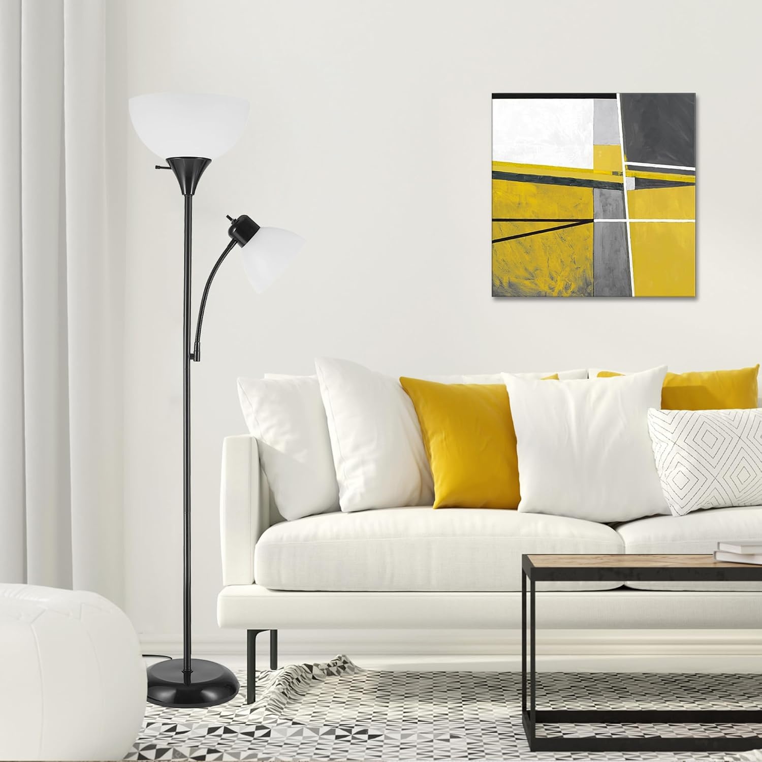 image:imageGlobe Electric 677150 Elliott 72 Floor Lamp Silver White Plastic Shade OnOff Rotary Switch on Shade Standing Living Room Decor Bedroom Tall Corner LightBlack
