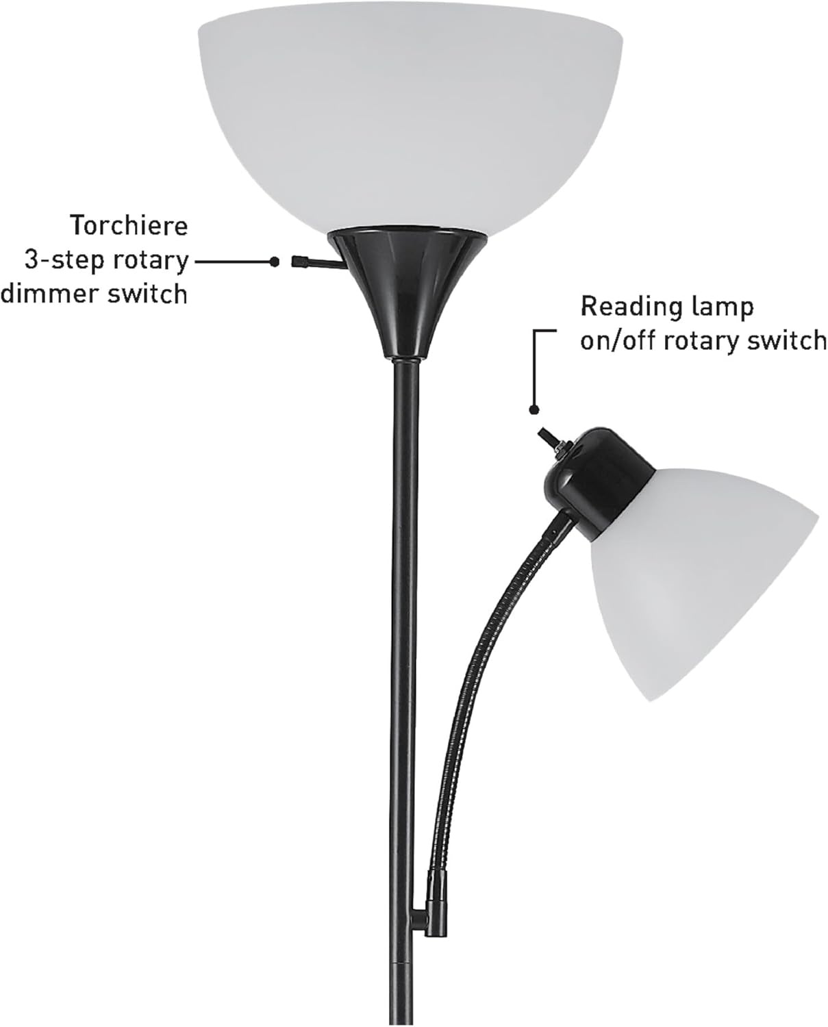 image:imageGlobe Electric 677150 Elliott 72 Floor Lamp Silver White Plastic Shade OnOff Rotary Switch on Shade Standing Living Room Decor Bedroom Tall Corner LightBlack