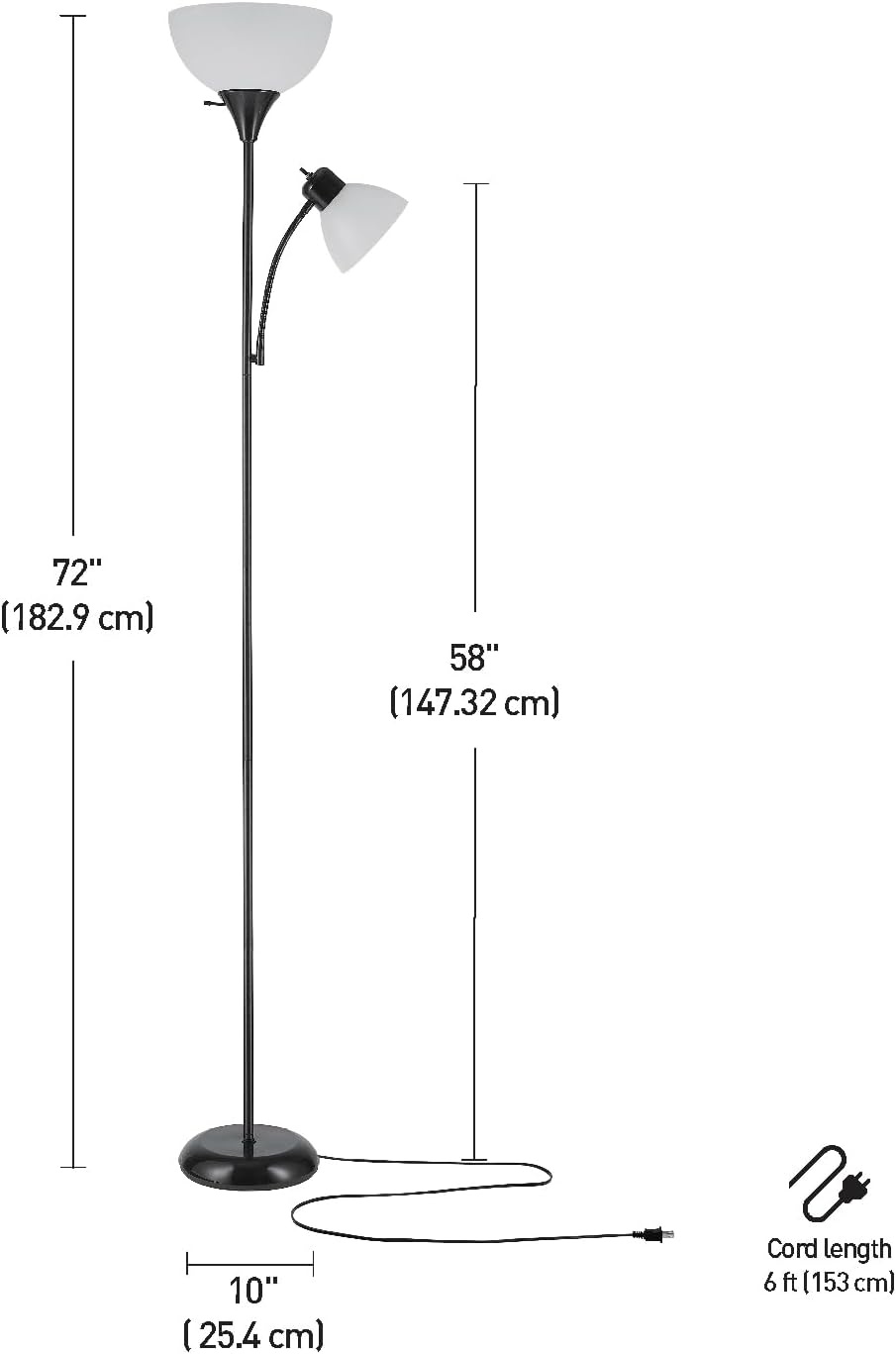 image:imageGlobe Electric 677150 Elliott 72 Floor Lamp Silver White Plastic Shade OnOff Rotary Switch on Shade Standing Living Room Decor Bedroom Tall Corner LightBlack