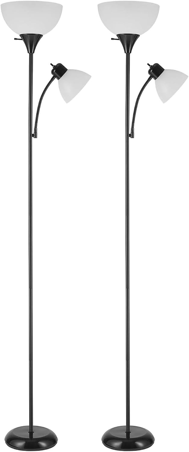 image:imageGlobe Electric 677150 Elliott 72 Floor Lamp Silver White Plastic Shade OnOff Rotary Switch on Shade Standing Living Room Decor Bedroom Tall Corner LightBlack