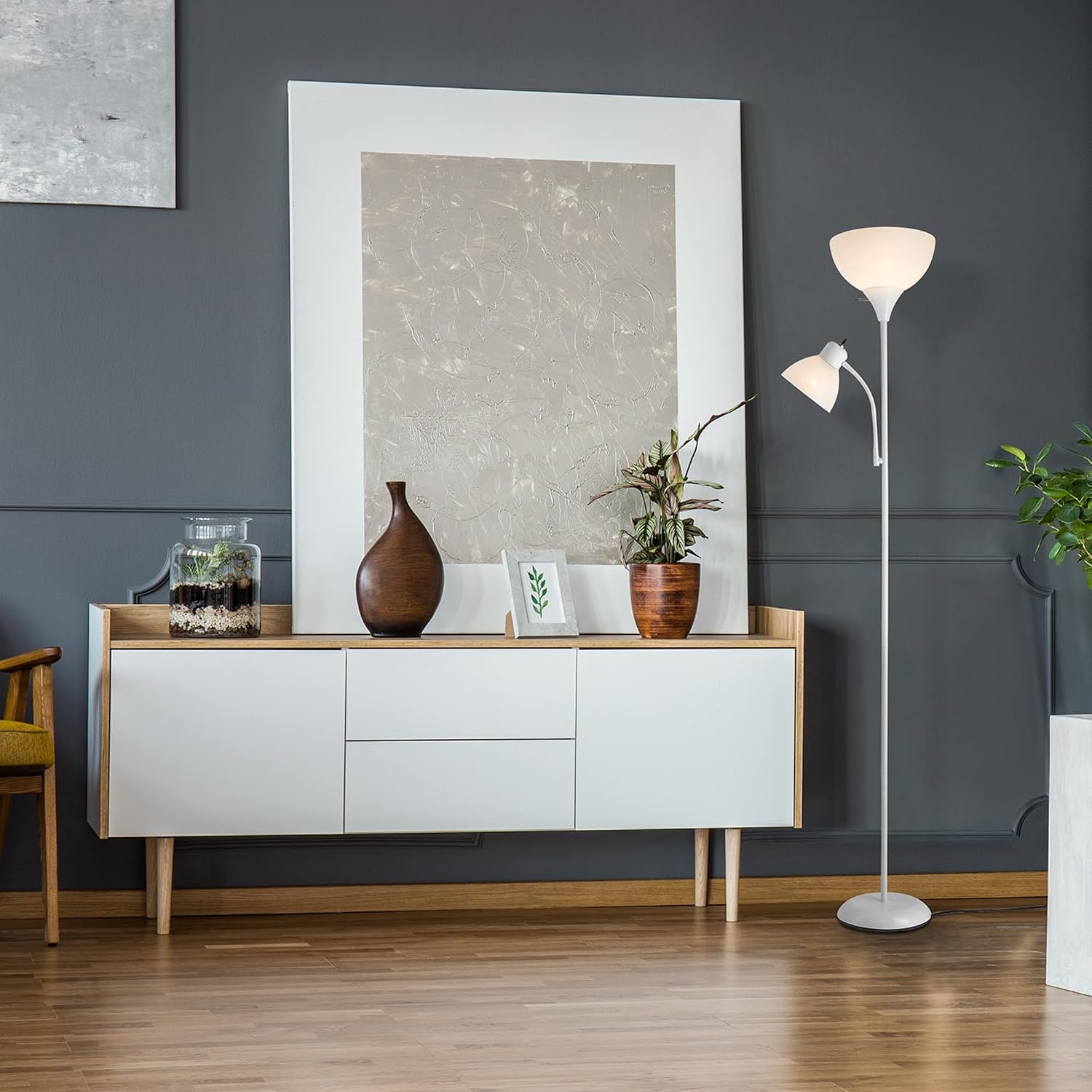 image:imageGlobe Electric 677150 Elliott 72 Floor Lamp Silver White Plastic Shade OnOff Rotary Switch on Shade Standing Living Room Decor Bedroom Tall Corner LightWhite