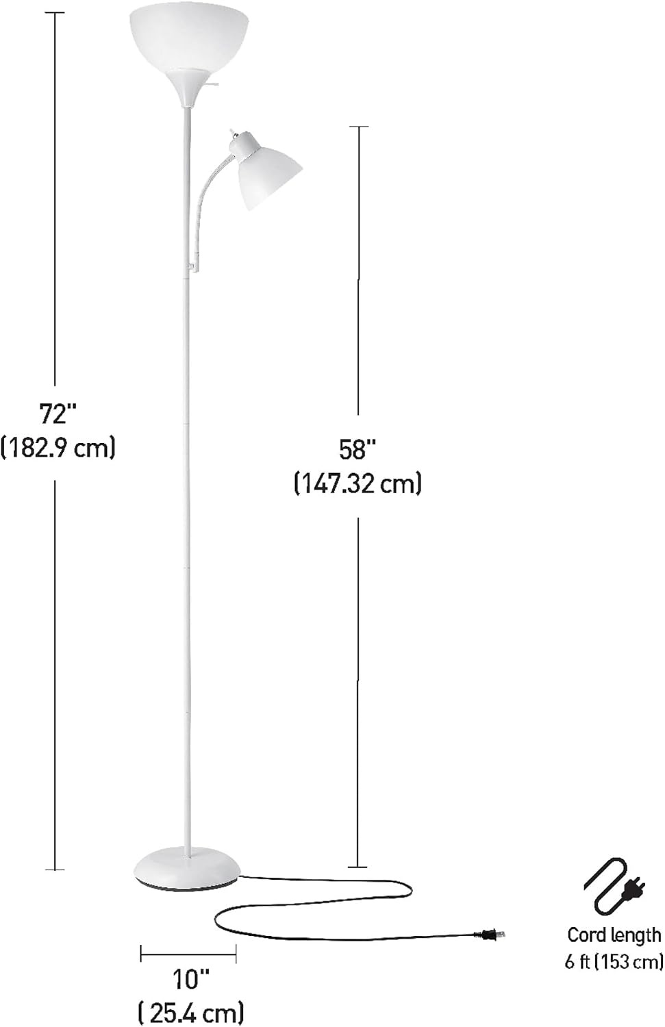 image:imageGlobe Electric 677150 Elliott 72 Floor Lamp Silver White Plastic Shade OnOff Rotary Switch on Shade Standing Living Room Decor Bedroom Tall Corner LightWhite
