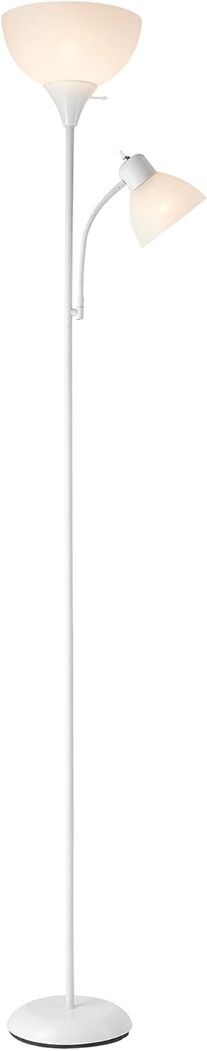 image:imageGlobe Electric 677150 Elliott 72 Floor Lamp Silver White Plastic Shade OnOff Rotary Switch on Shade Standing Living Room Decor Bedroom Tall Corner LightWhite