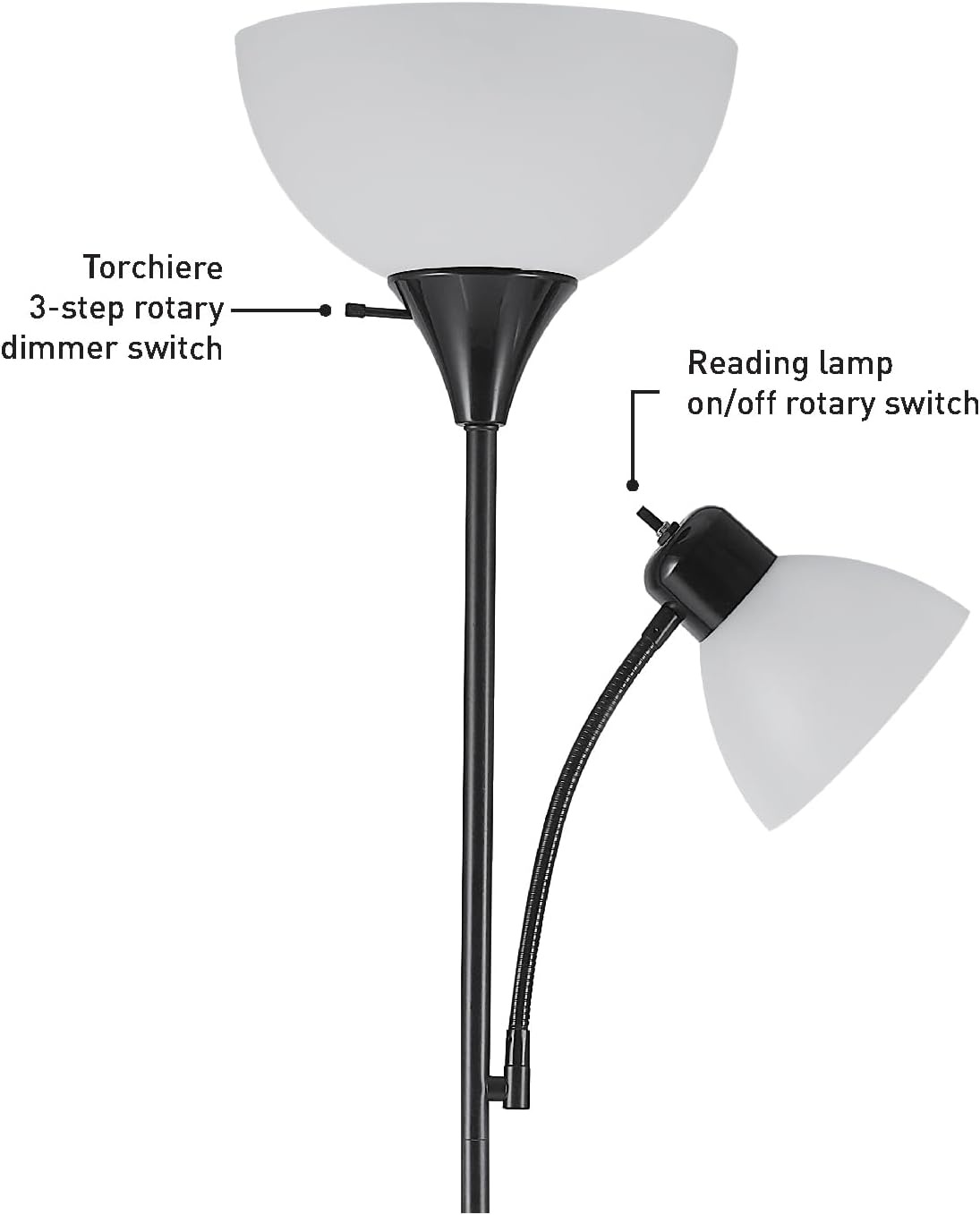 image:imageGlobe Electric 677150 Elliott 72 Floor Lamp Silver White Plastic Shade OnOff Rotary Switch on Shade Standing Living Room Decor Bedroom Tall Corner LightBlack