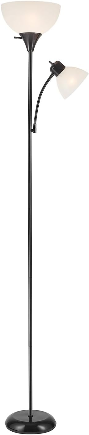 image:imageGlobe Electric 677150 Elliott 72 Floor Lamp Silver White Plastic Shade OnOff Rotary Switch on Shade Standing Living Room Decor Bedroom Tall Corner LightBlack
