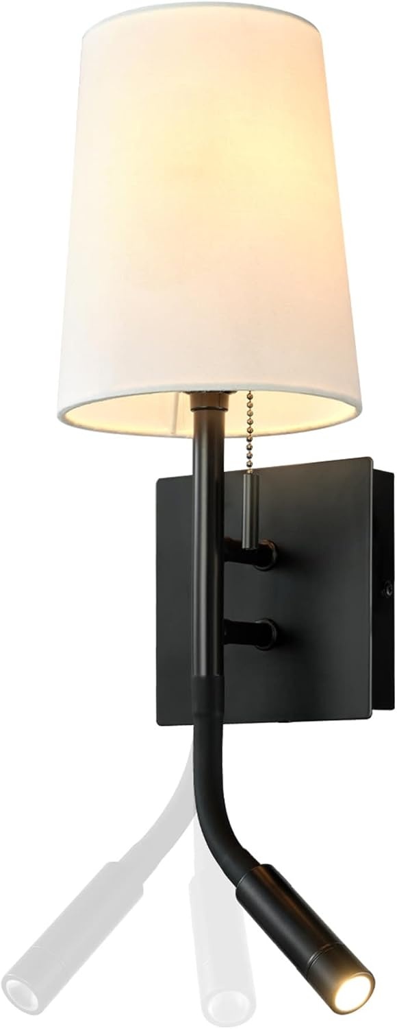 image:imageGlobe Electric 91009486 DAngelo Single Light 21 Tall Hardwired or Plugin Wall Sconce with LED Reading Light and USBAC Ports Matte Black