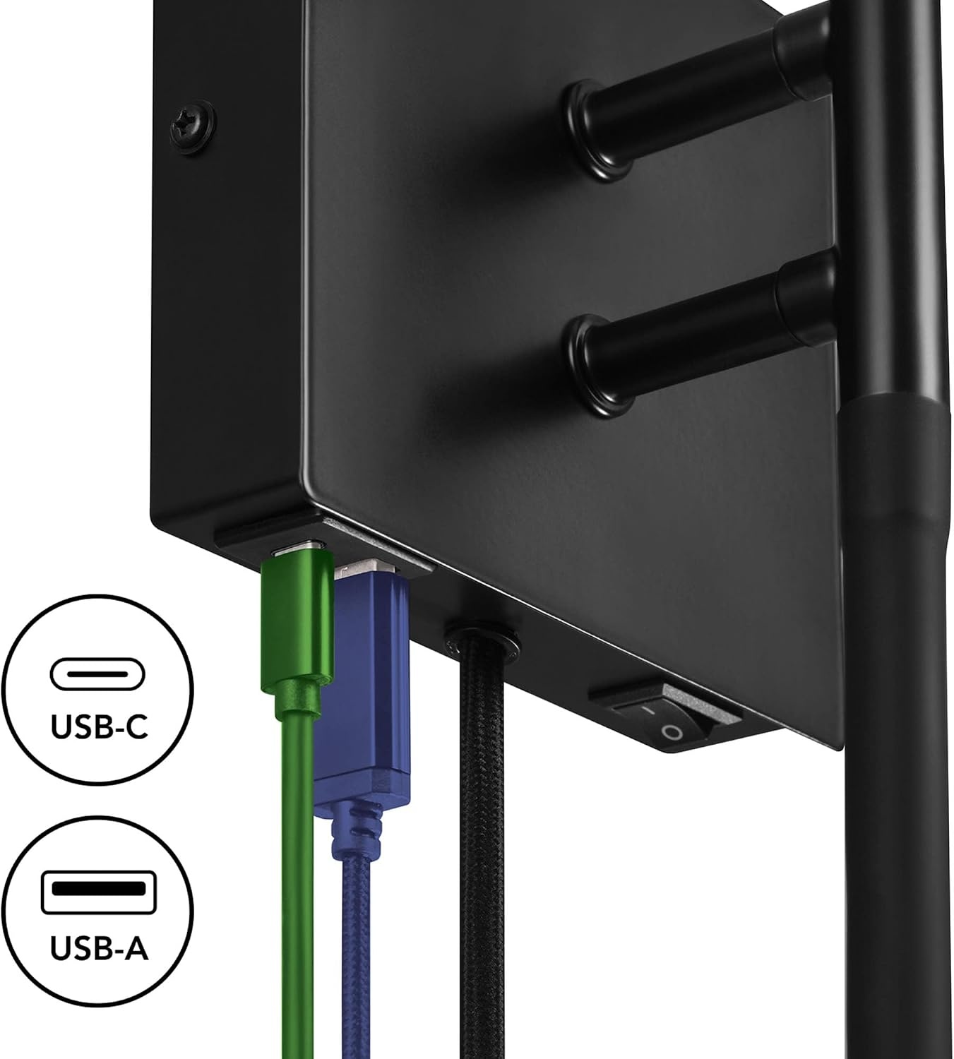image:imageGlobe Electric 91009486 DAngelo Single Light 21 Tall Hardwired or Plugin Wall Sconce with LED Reading Light and USBAC Ports Matte Black