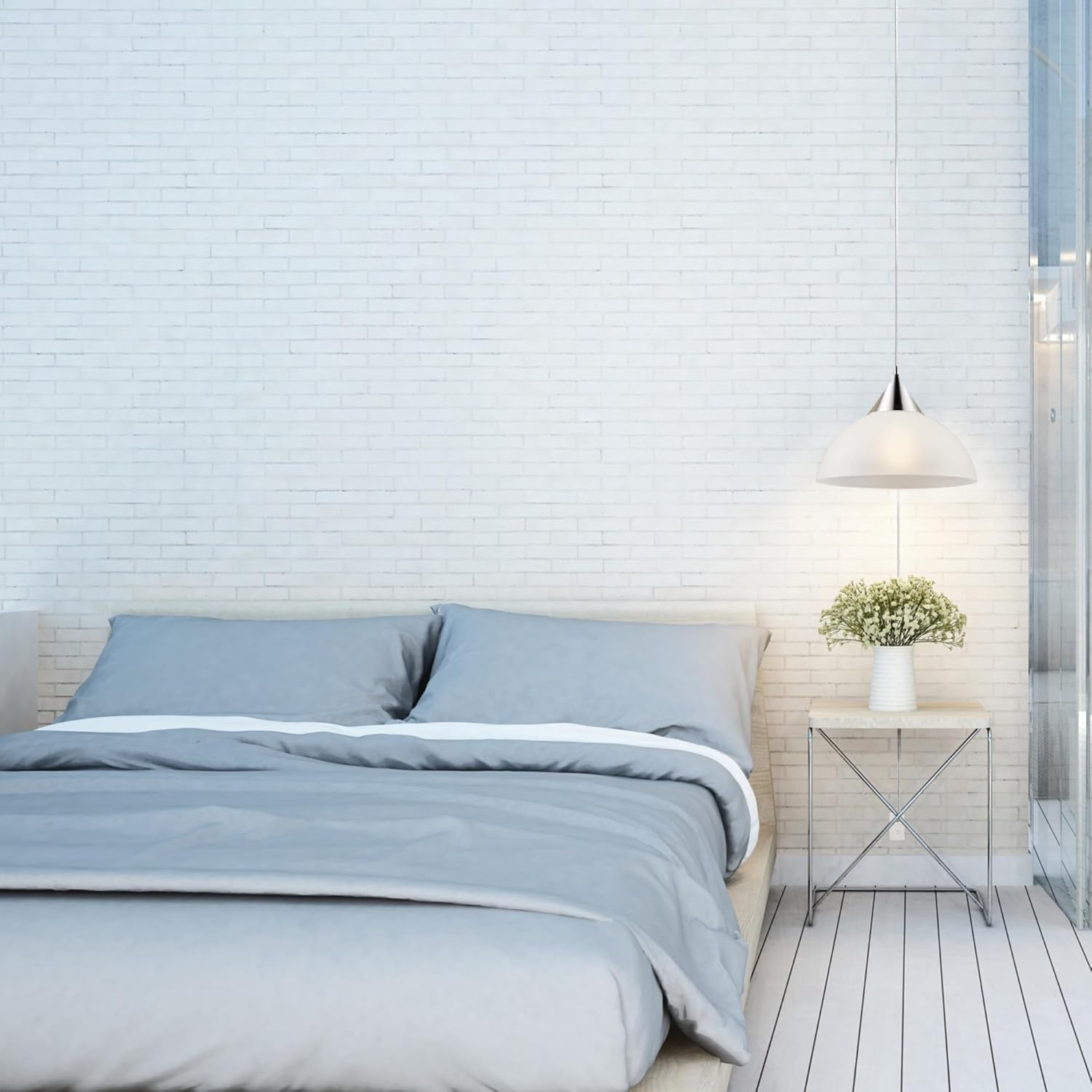 image:imageGlobe Electric Amelia 1Light Plugin Pendant Lighting Matte White White Glass Shade Bulb Not IncludedBrushed Steel