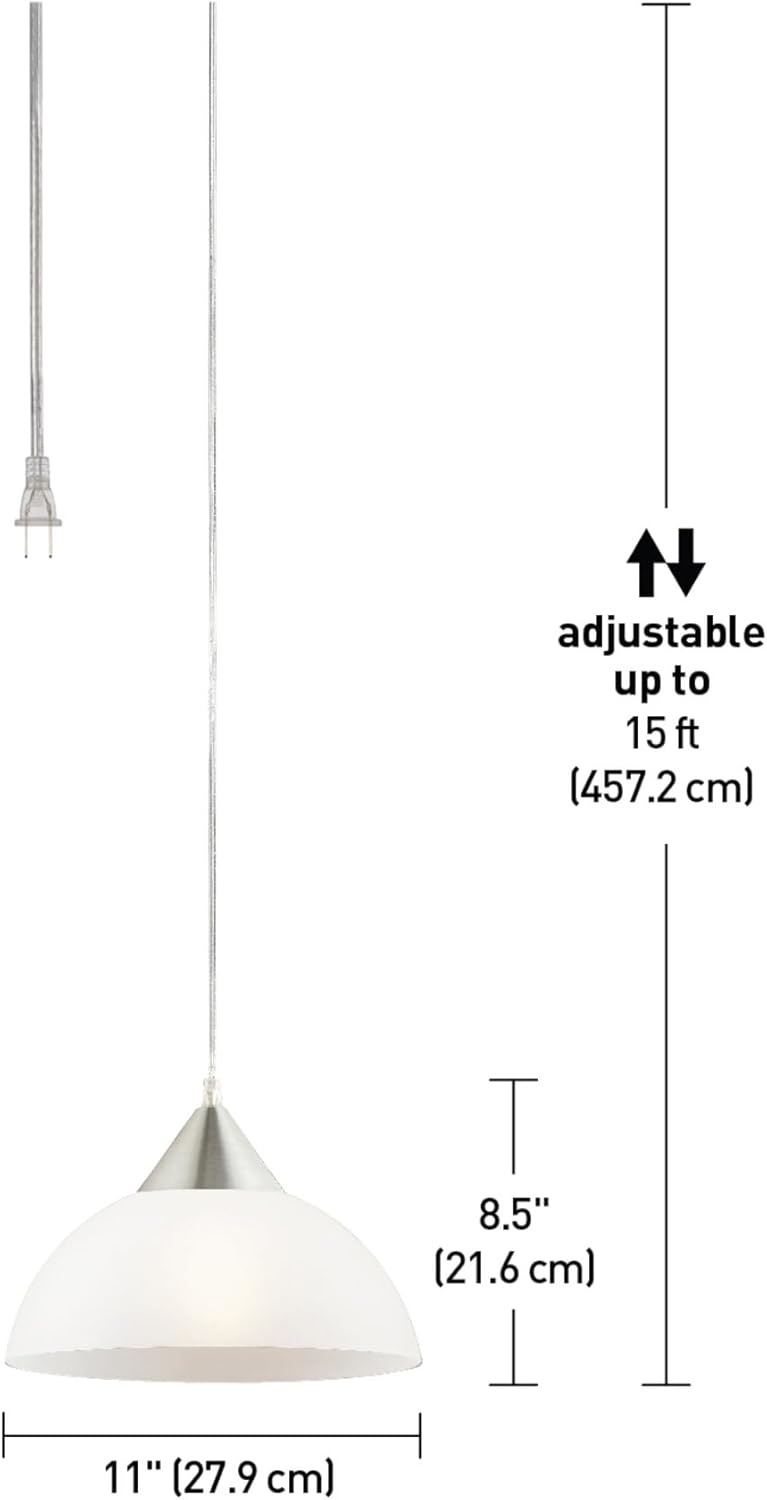 image:imageGlobe Electric Amelia 1Light Plugin Pendant Lighting Matte White White Glass Shade Bulb Not IncludedBrushed Steel