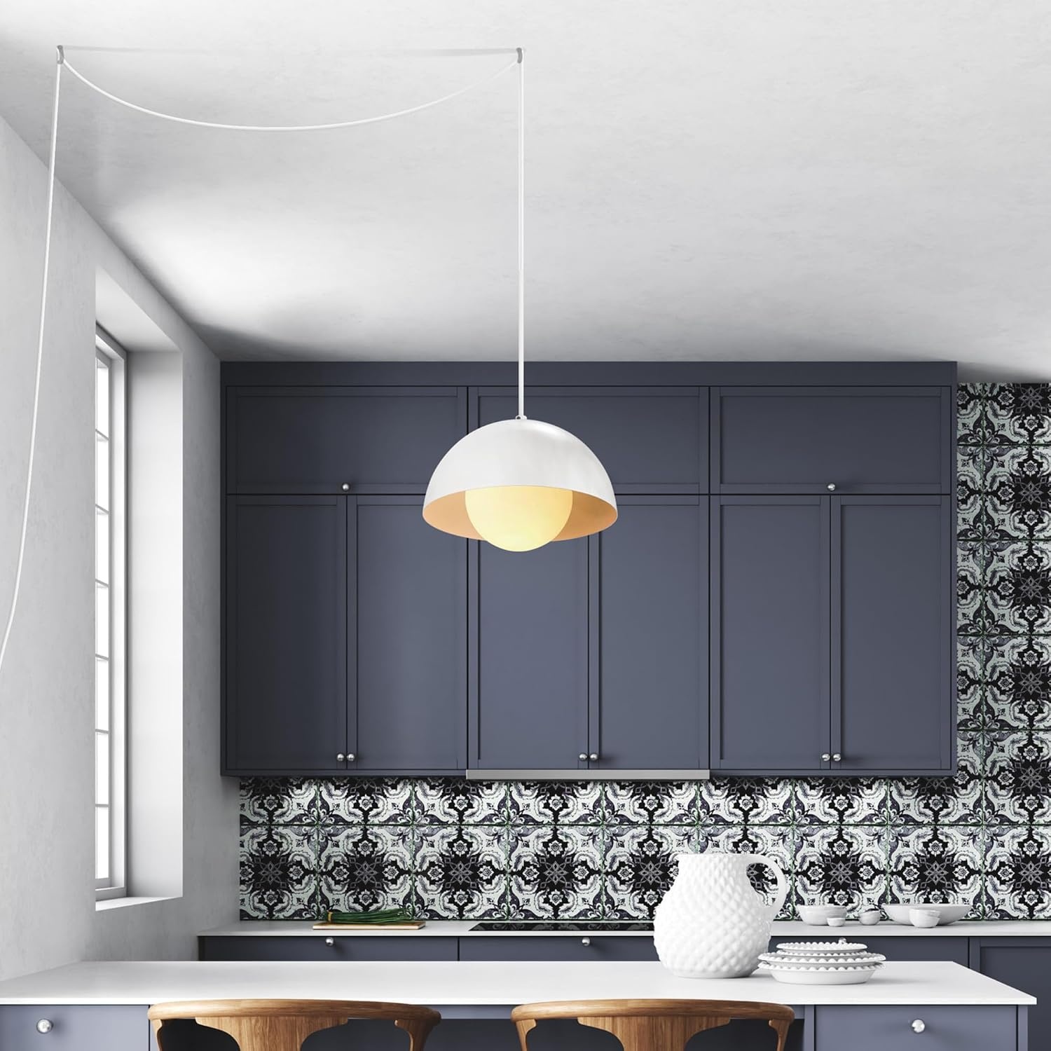 image:imageGlobe Electric Amelia 1Light Plugin Pendant Lighting Matte White White Glass Shade Bulb Not IncludedMatte White