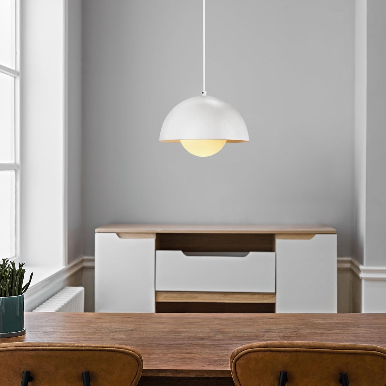 image:imageGlobe Electric Amelia 1Light Plugin Pendant Lighting Matte White White Glass Shade Bulb Not IncludedMatte White