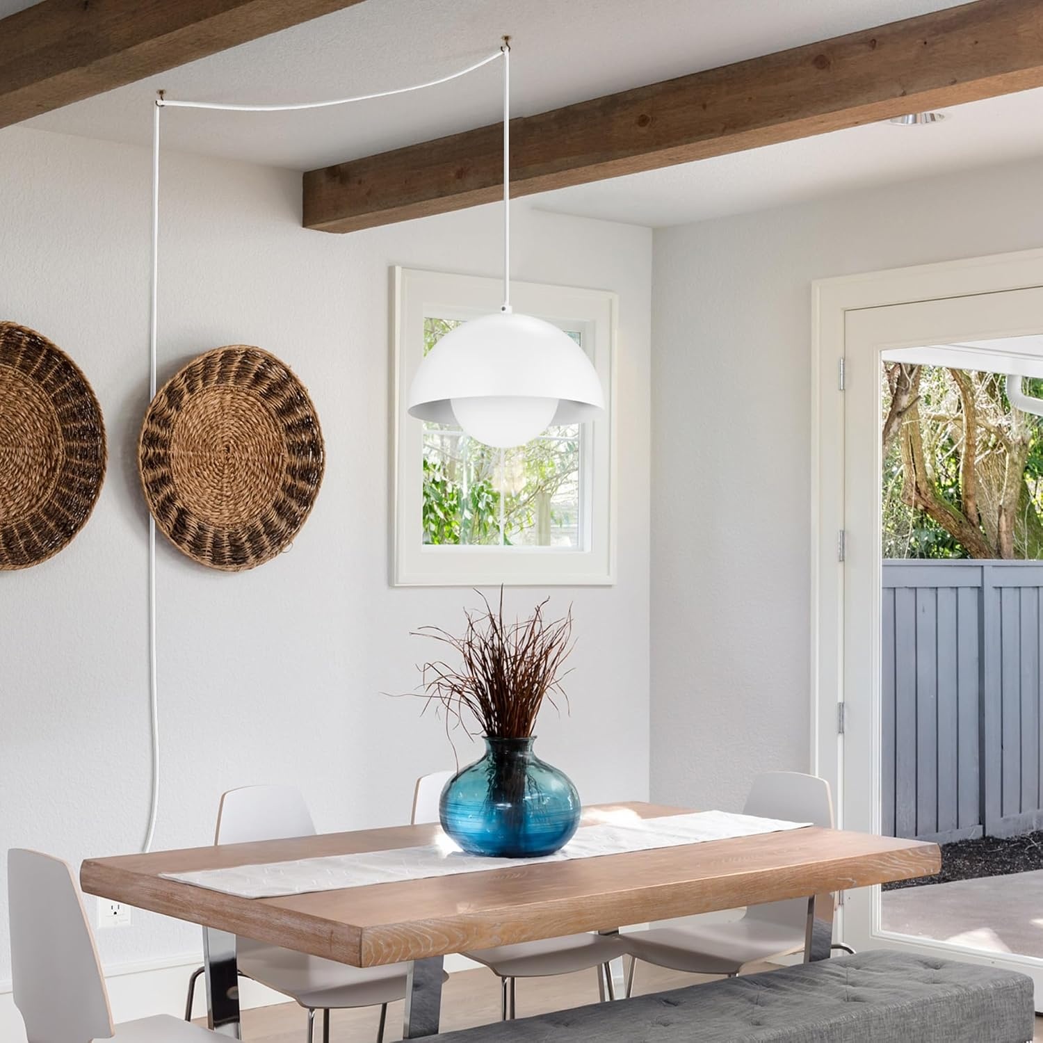 image:imageGlobe Electric Amelia 1Light Plugin Pendant Lighting Matte White White Glass Shade Bulb Not IncludedMatte White