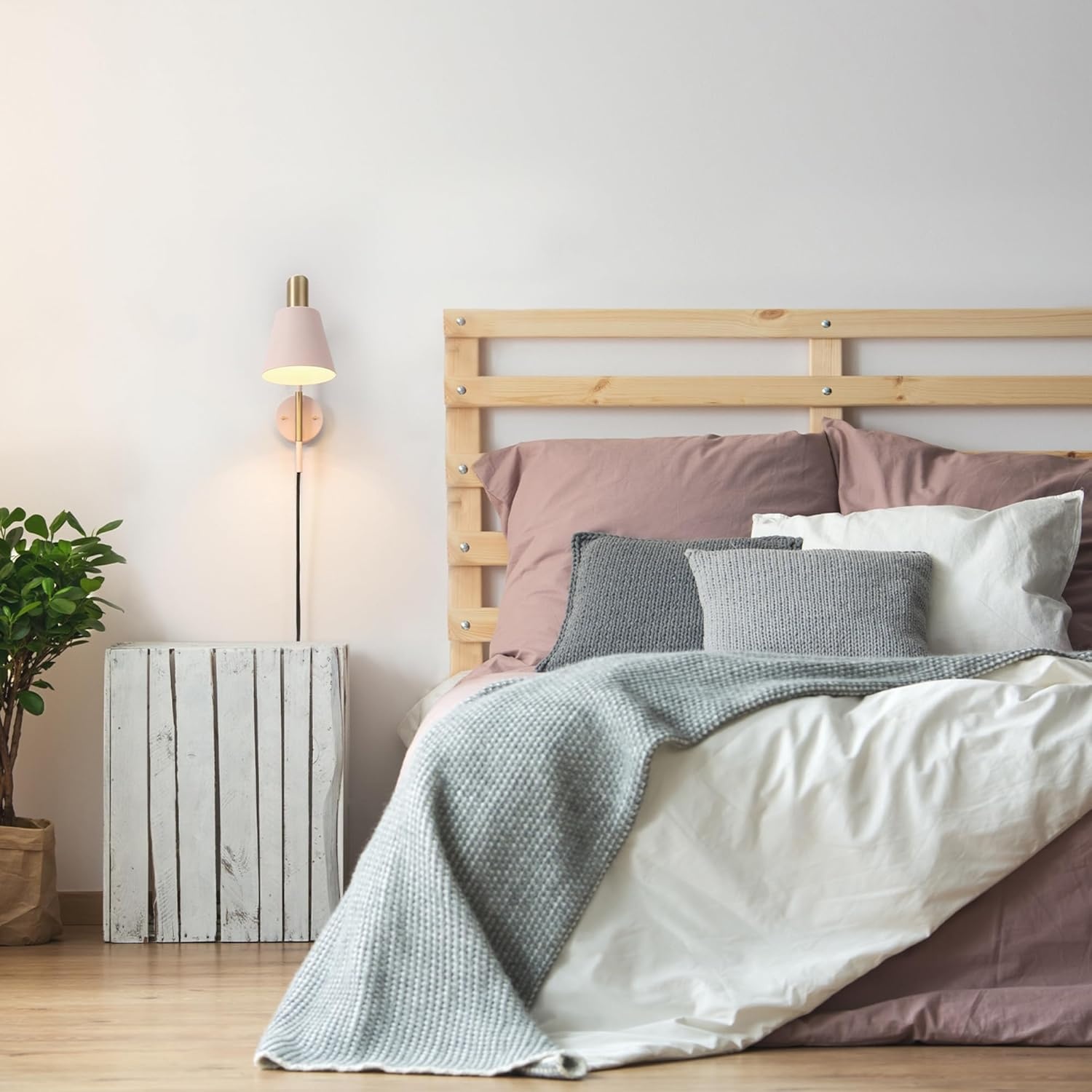 image:imageGlobe Electric Cleo 1Light Plugin or Hardwire Wall Sconce Blush Pink Matte Brass Accents Black Cloth Cord Bulb Not IncludedPack of 1