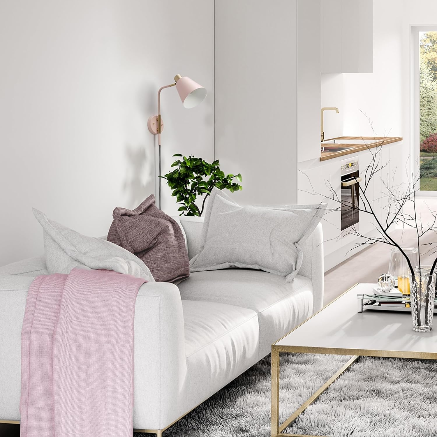 image:imageGlobe Electric Cleo 1Light Plugin or Hardwire Wall Sconce Blush Pink Matte Brass Accents Black Cloth Cord Bulb Not IncludedPack of 4