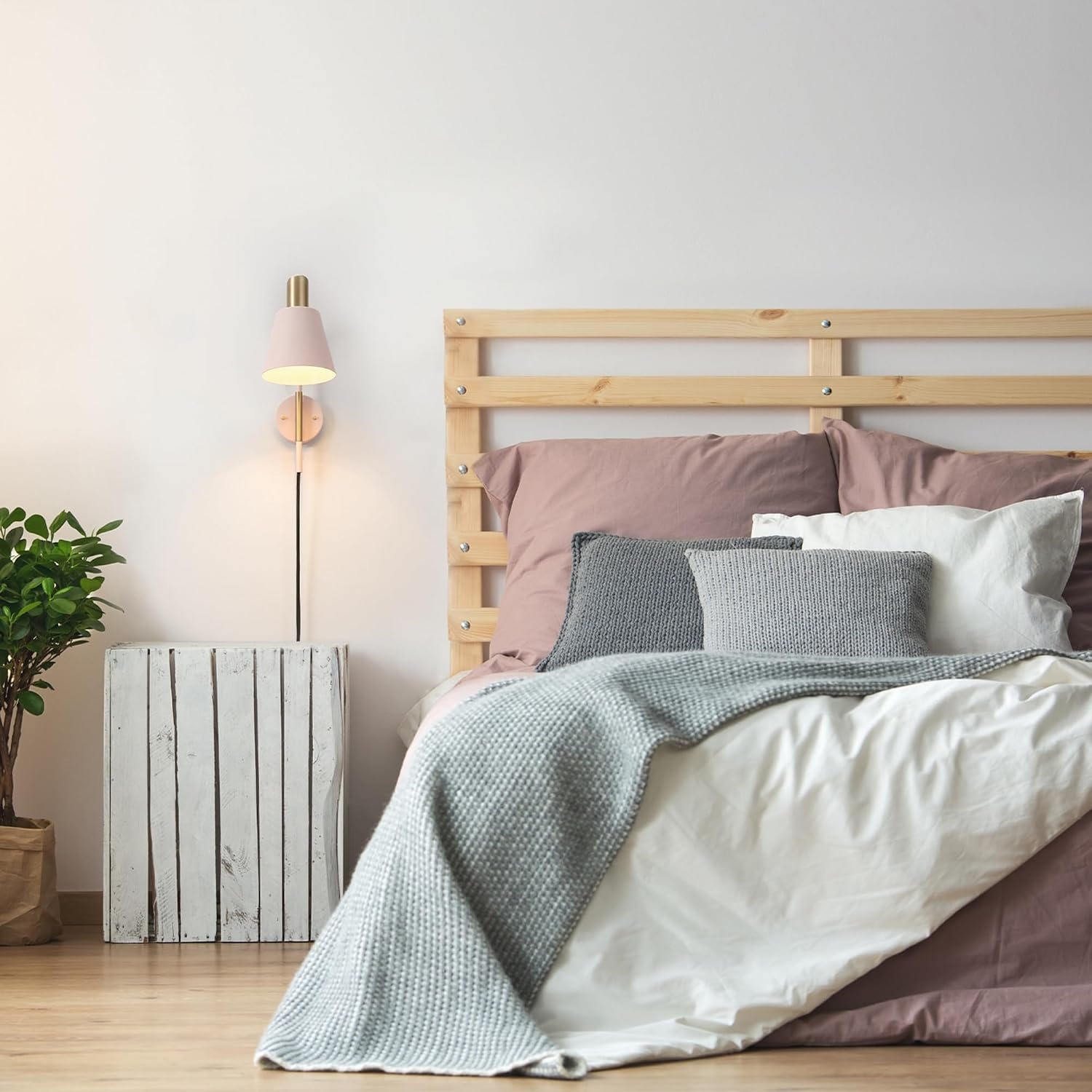 image:imageGlobe Electric Cleo 1Light Plugin or Hardwire Wall Sconce Blush Pink Matte Brass Accents Black Cloth Cord Bulb Not IncludedPack of 4