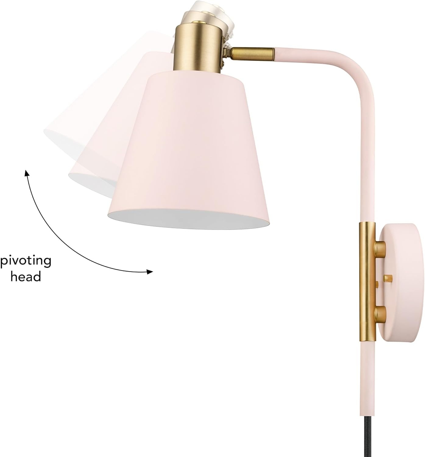 image:imageGlobe Electric Cleo 1Light Plugin or Hardwire Wall Sconce Blush Pink Matte Brass Accents Black Cloth Cord Bulb Not IncludedPack of 4