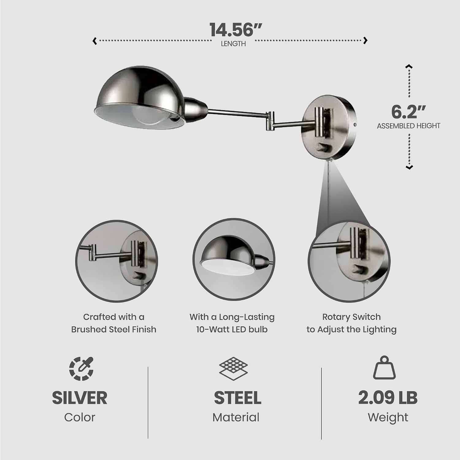 image:imageGlobe Electric Company 12706 1 Light Pharmacy Sconce Brushed Steel