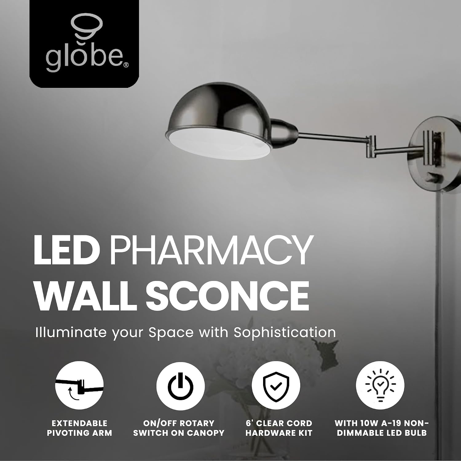image:imageGlobe Electric Company 12706 1 Light Pharmacy Sconce Brushed Steel