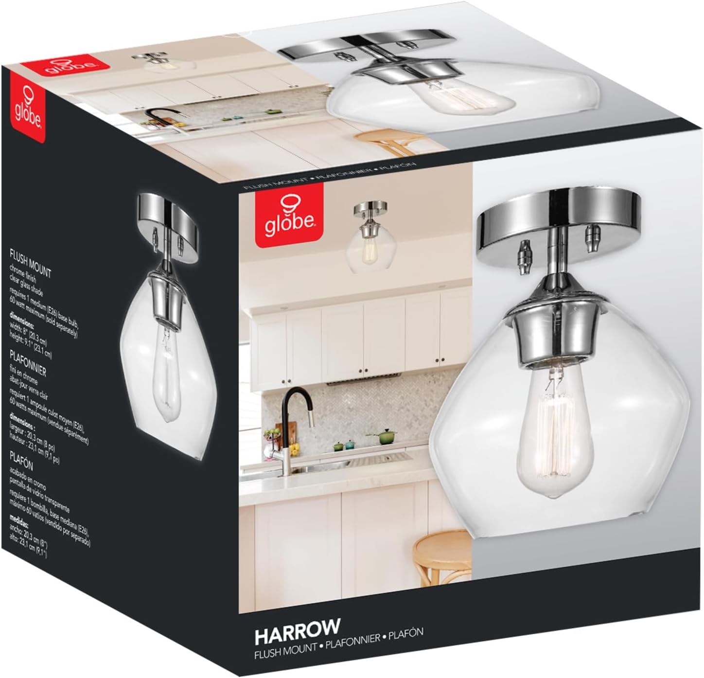 image:imageGlobe Electric Harrow 1Light SemiFlush Mount Ceiling Lighting Matte Brass Clear Glass ShadeChrome Harrow