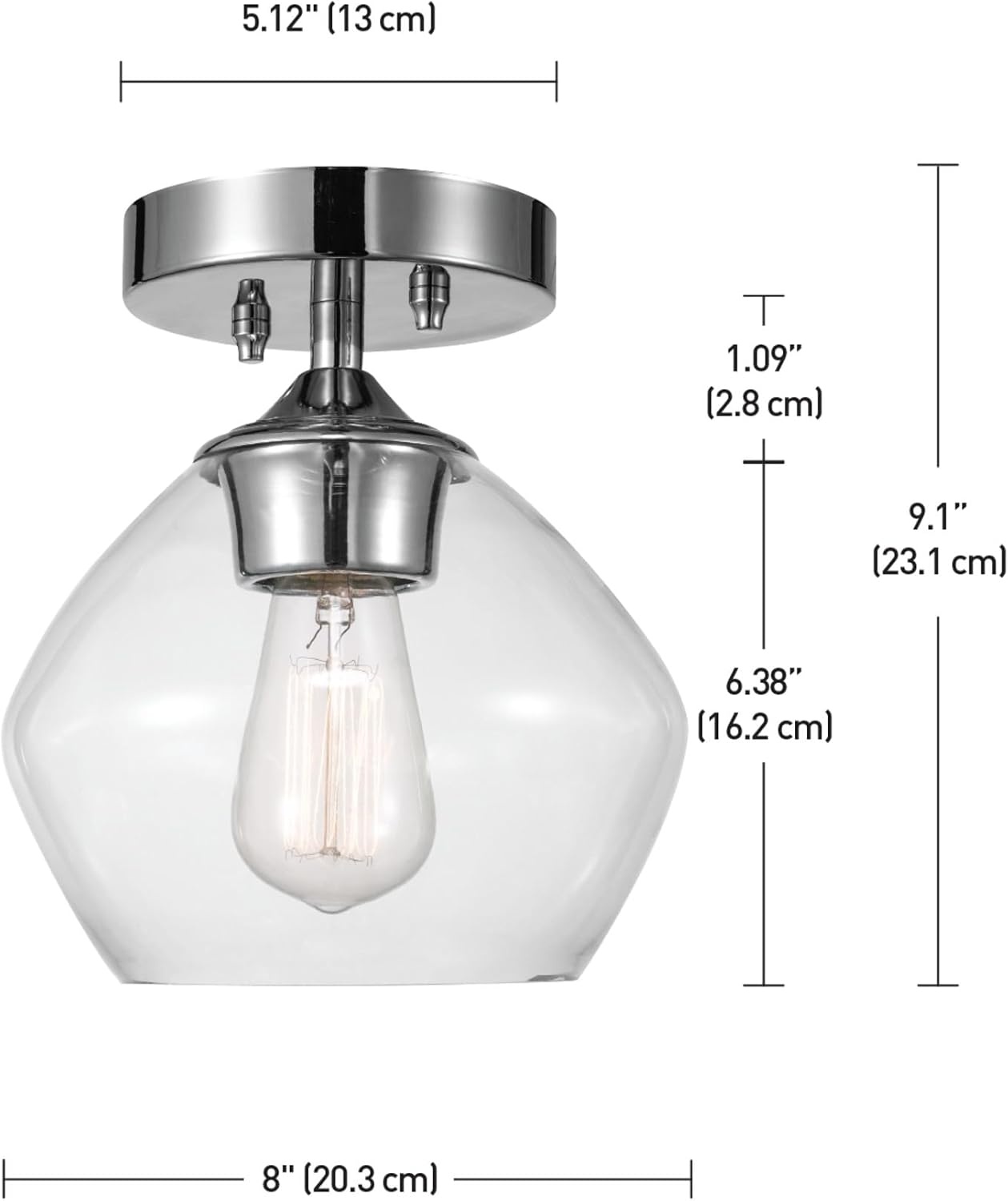 image:imageGlobe Electric Harrow 1Light SemiFlush Mount Ceiling Lighting Matte Brass Clear Glass ShadeChrome Harrow