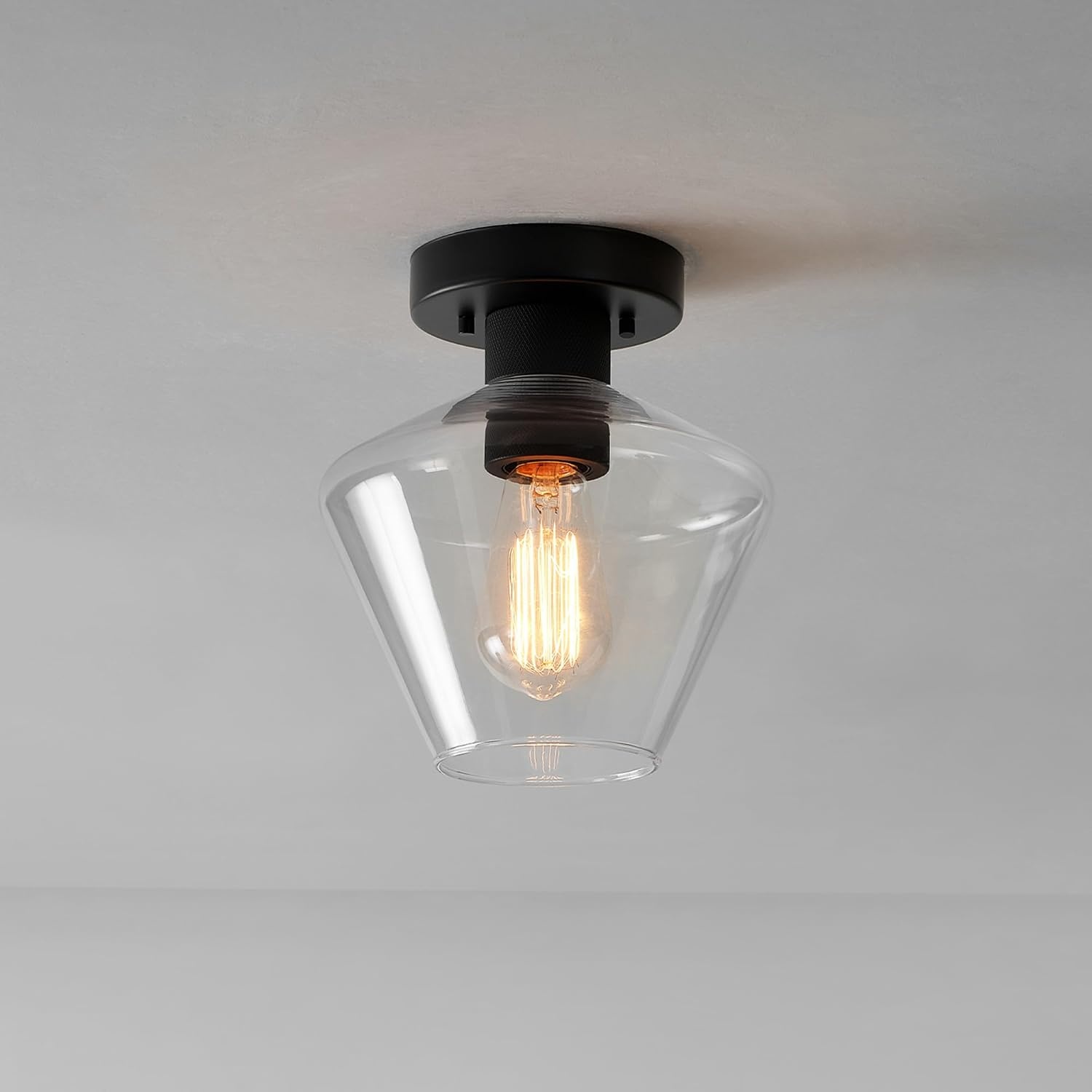 image:imageGlobe Electric Harrow 1Light SemiFlush Mount Ceiling Lighting Matte Brass Clear Glass ShadeMatte Black Harling