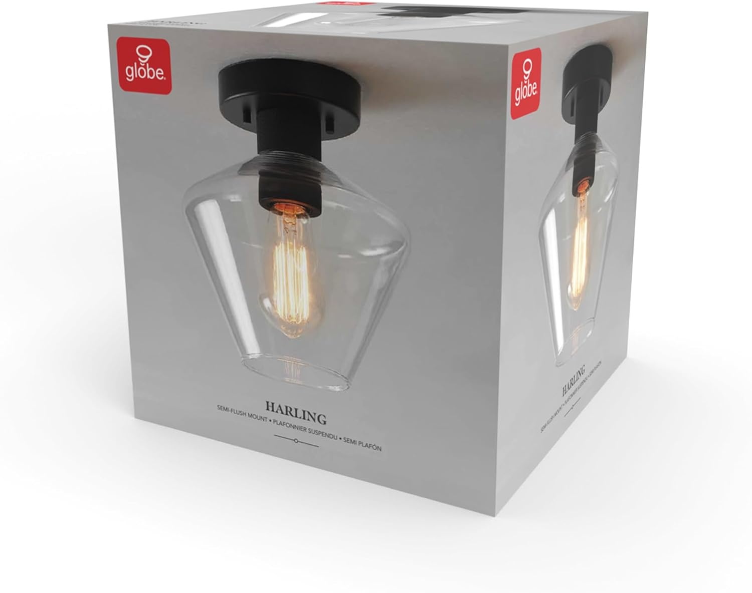 image:imageGlobe Electric Harrow 1Light SemiFlush Mount Ceiling Lighting Matte Brass Clear Glass ShadeMatte Black Harling