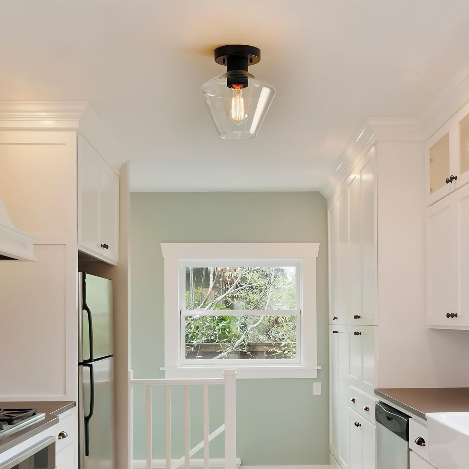 image:imageGlobe Electric Harrow 1Light SemiFlush Mount Ceiling Lighting Matte Brass Clear Glass ShadeMatte Black Harling