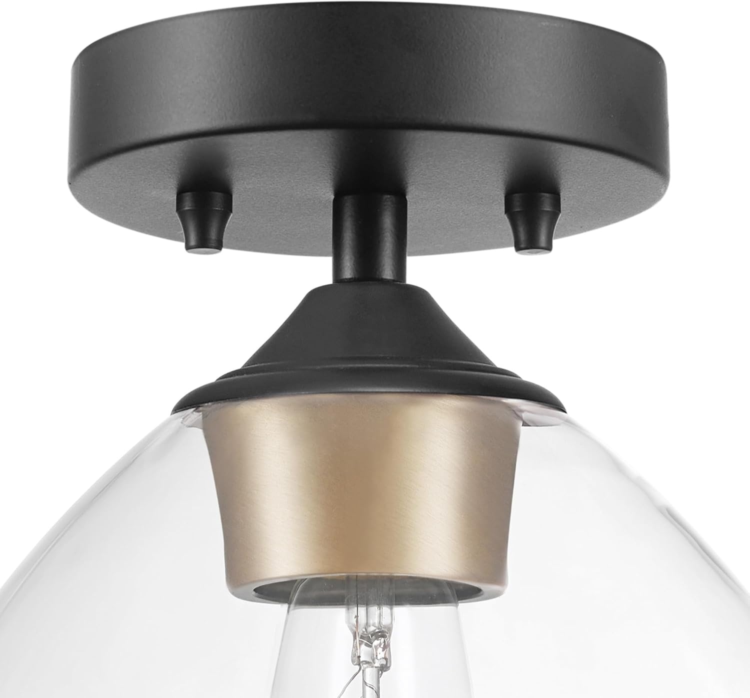 image:imageGlobe Electric Harrow 1Light SemiFlush Mount Ceiling Lighting Matte Brass Clear Glass ShadeMatte Black Harrow
