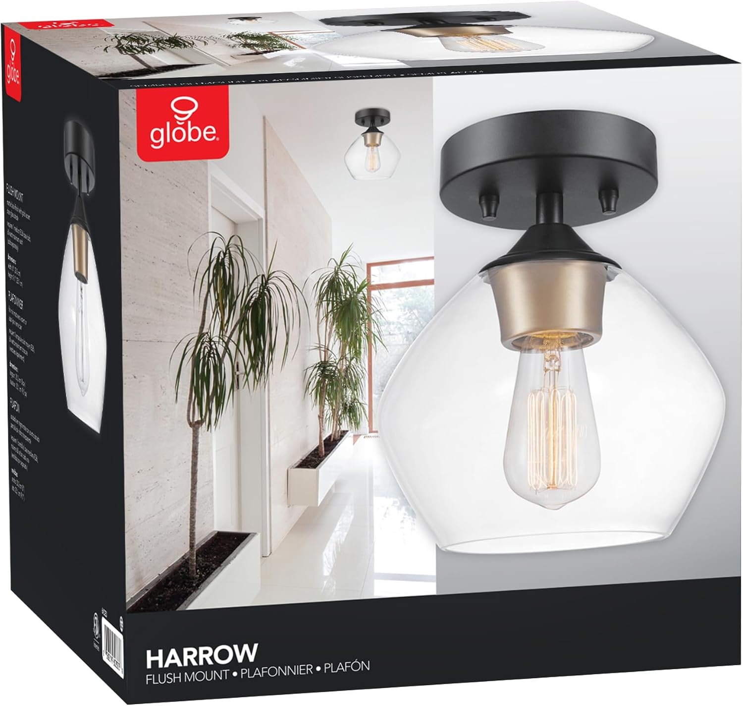 image:imageGlobe Electric Harrow 1Light SemiFlush Mount Ceiling Lighting Matte Brass Clear Glass ShadeMatte Black Harrow