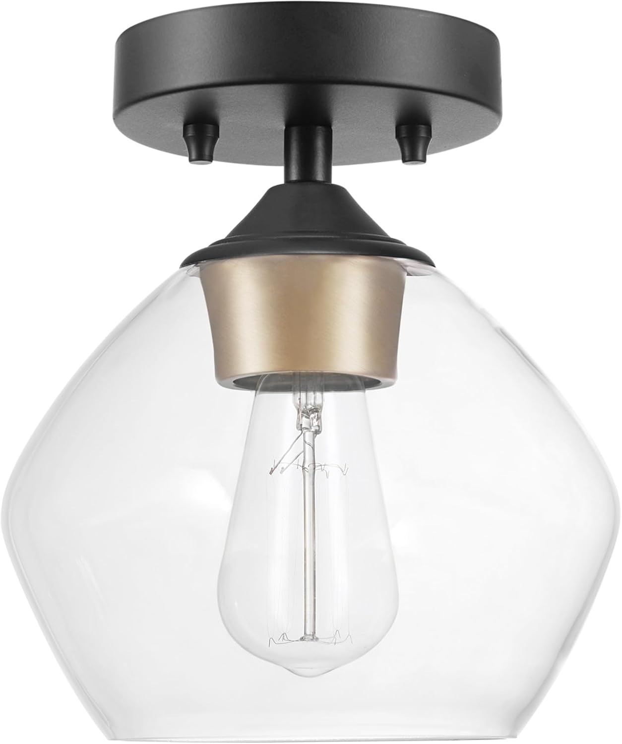 image:imageGlobe Electric Harrow 1Light SemiFlush Mount Ceiling Lighting Matte Brass Clear Glass ShadeMatte Black Harrow
