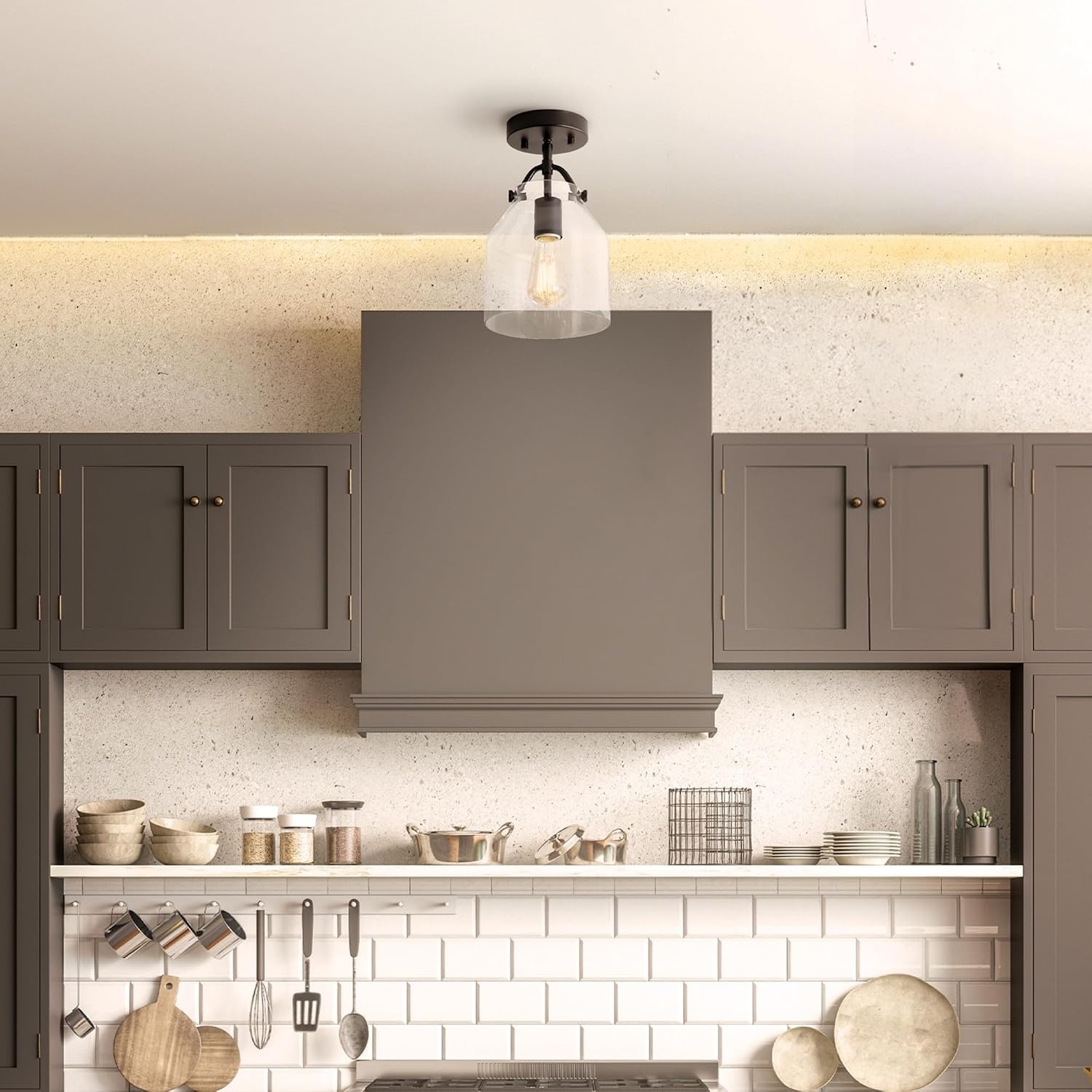 image:imageGlobe Electric Harrow 1Light SemiFlush Mount Ceiling Lighting Matte Brass Clear Glass ShadeMatte Black Helm