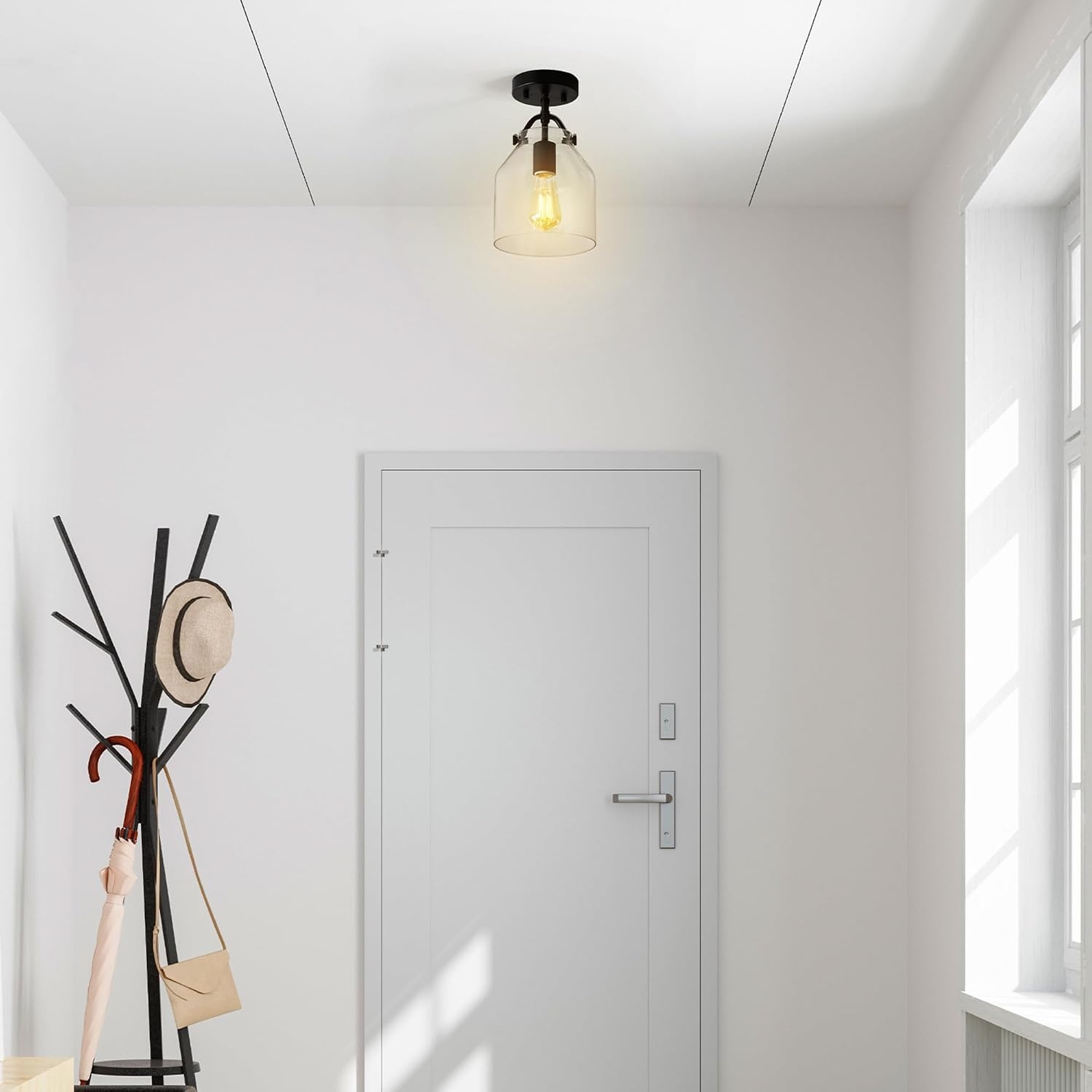 image:imageGlobe Electric Harrow 1Light SemiFlush Mount Ceiling Lighting Matte Brass Clear Glass ShadeMatte Black Helm