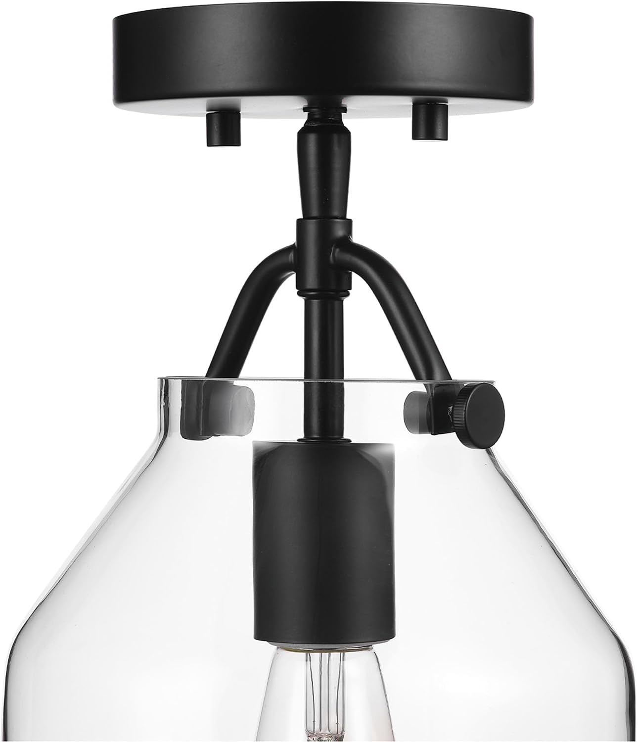 image:imageGlobe Electric Harrow 1Light SemiFlush Mount Ceiling Lighting Matte Brass Clear Glass ShadeMatte Black Helm