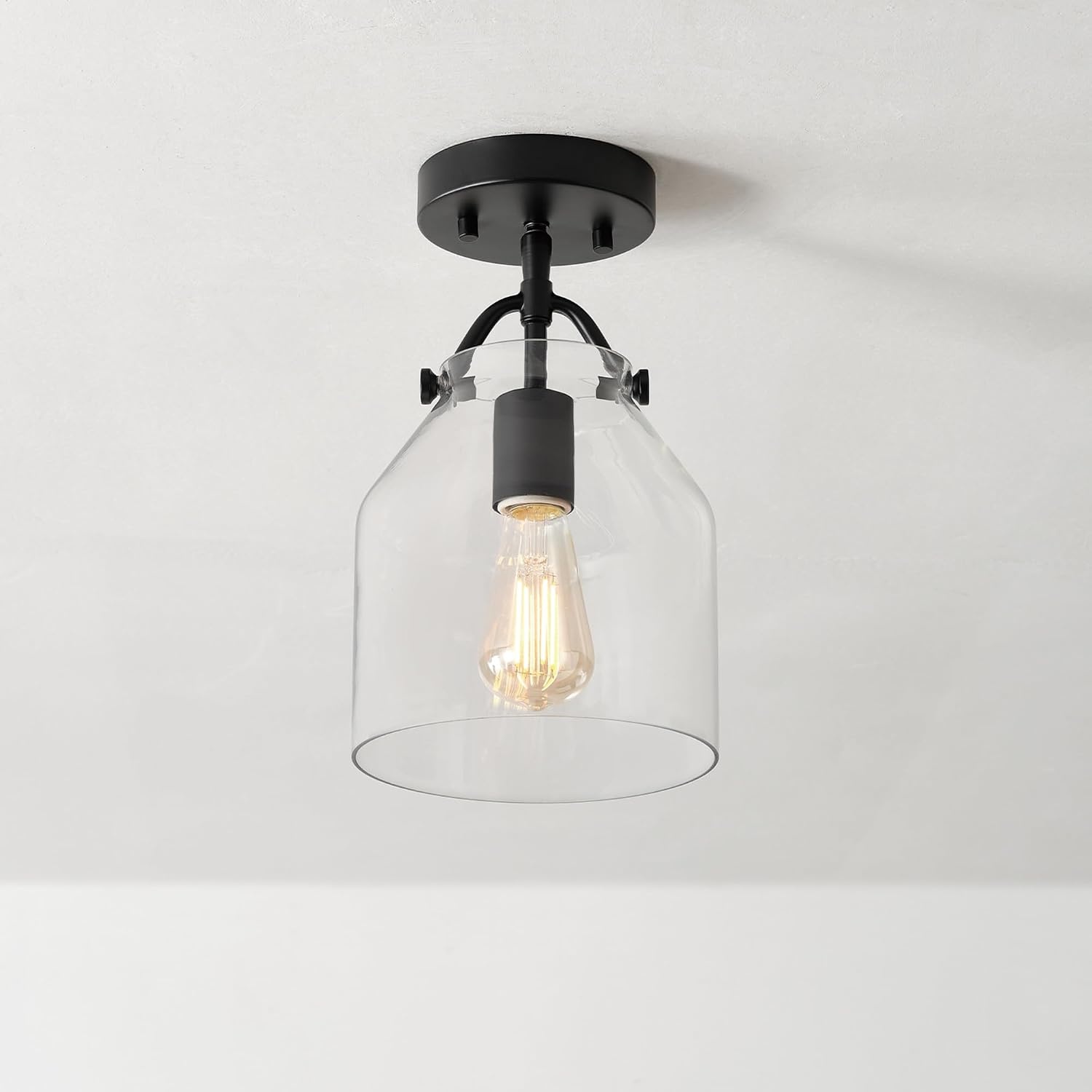 image:imageGlobe Electric Harrow 1Light SemiFlush Mount Ceiling Lighting Matte Brass Clear Glass ShadeMatte Black Helm