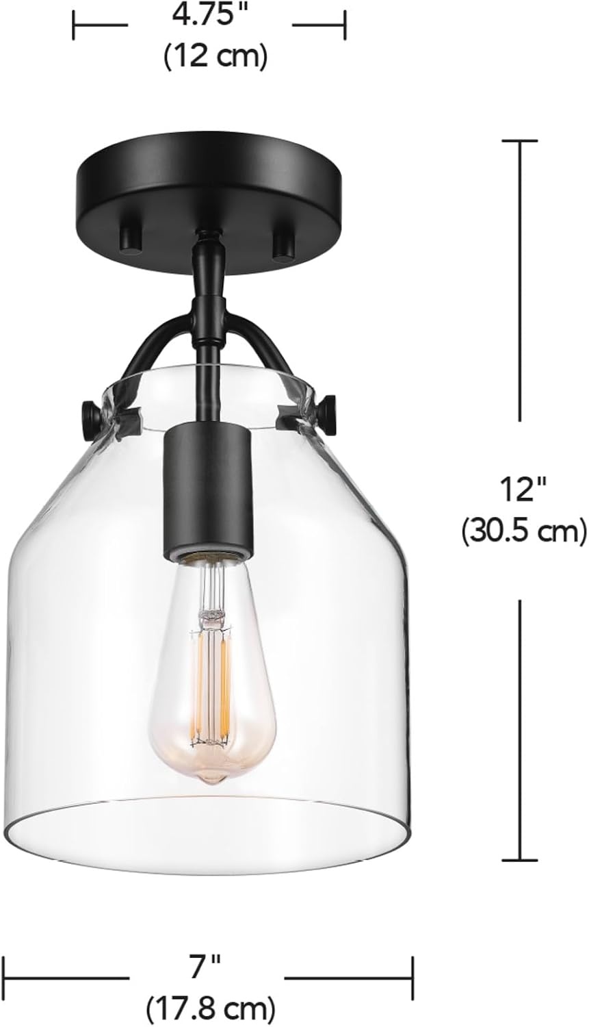 image:imageGlobe Electric Harrow 1Light SemiFlush Mount Ceiling Lighting Matte Brass Clear Glass ShadeMatte Black Helm