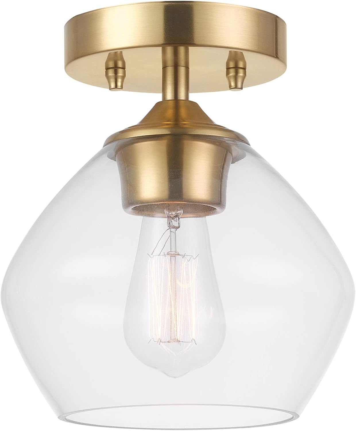image:imageGlobe Electric Harrow 1Light SemiFlush Mount Ceiling Lighting Matte Brass Clear Glass ShadeMatte Brass Harrow