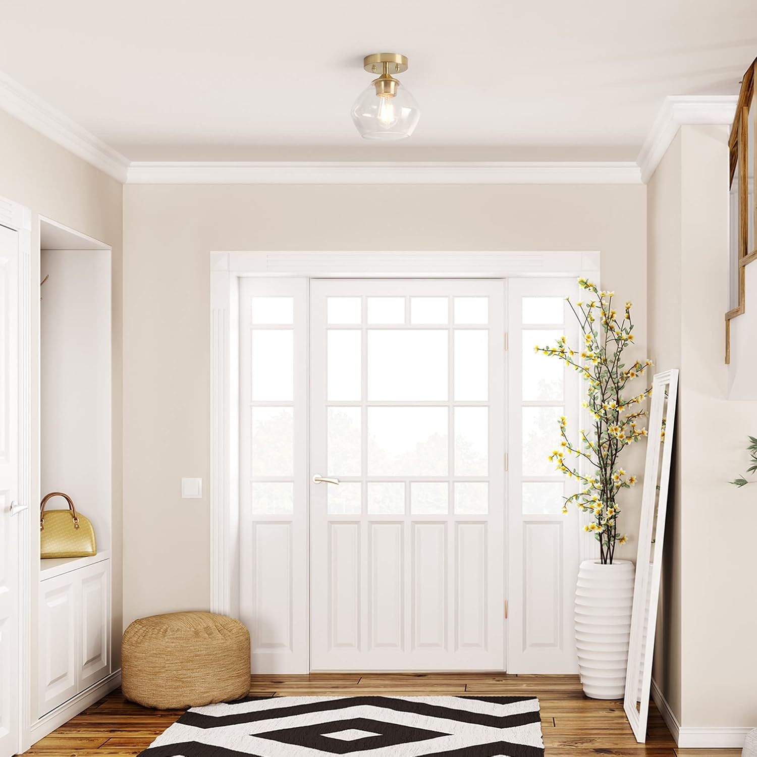 image:imageGlobe Electric Harrow 1Light SemiFlush Mount Ceiling Lighting Matte Brass Clear Glass ShadeMatte Brass Harrow