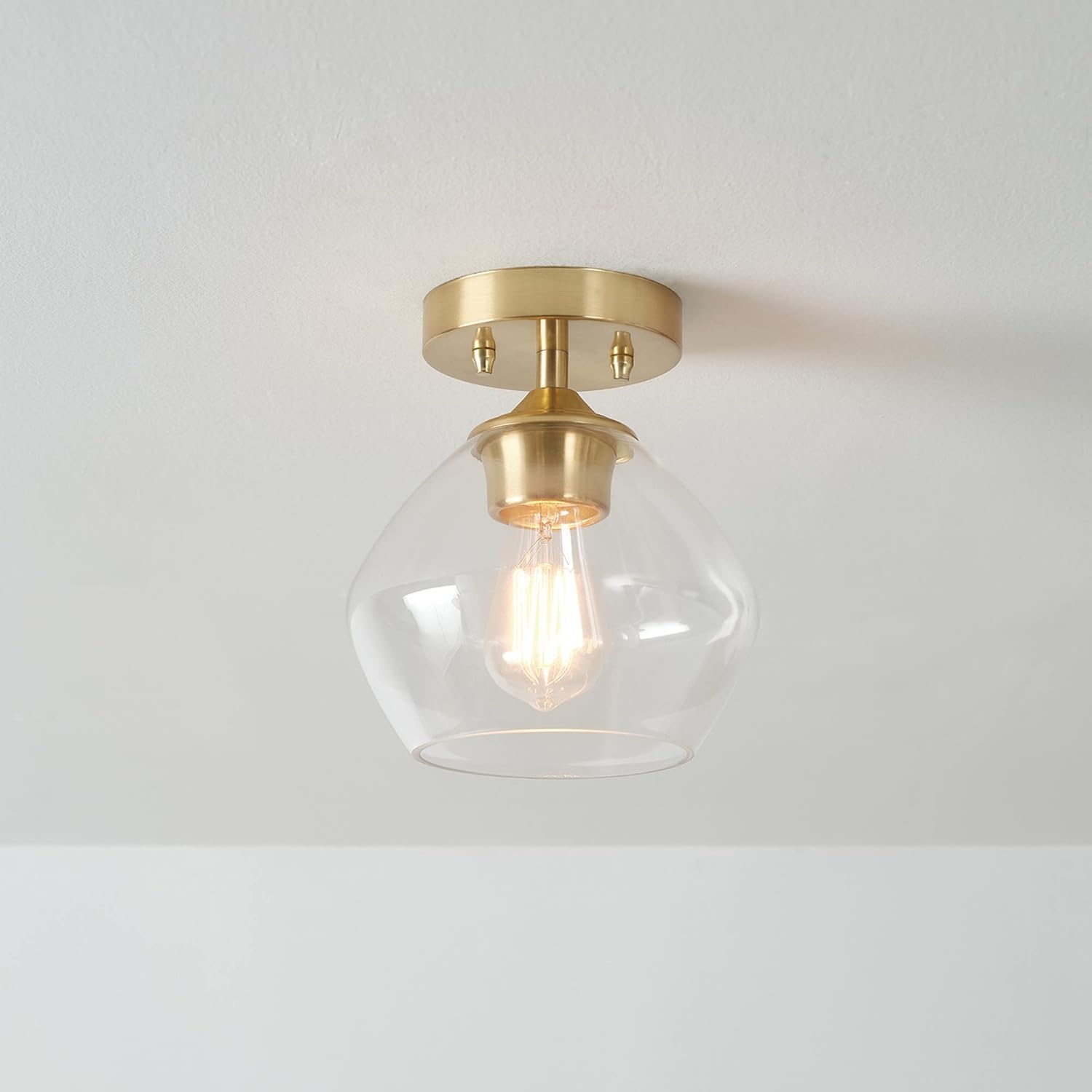 image:imageGlobe Electric Harrow 1Light SemiFlush Mount Ceiling Lighting Matte Brass Clear Glass ShadeMatte Brass Harrow