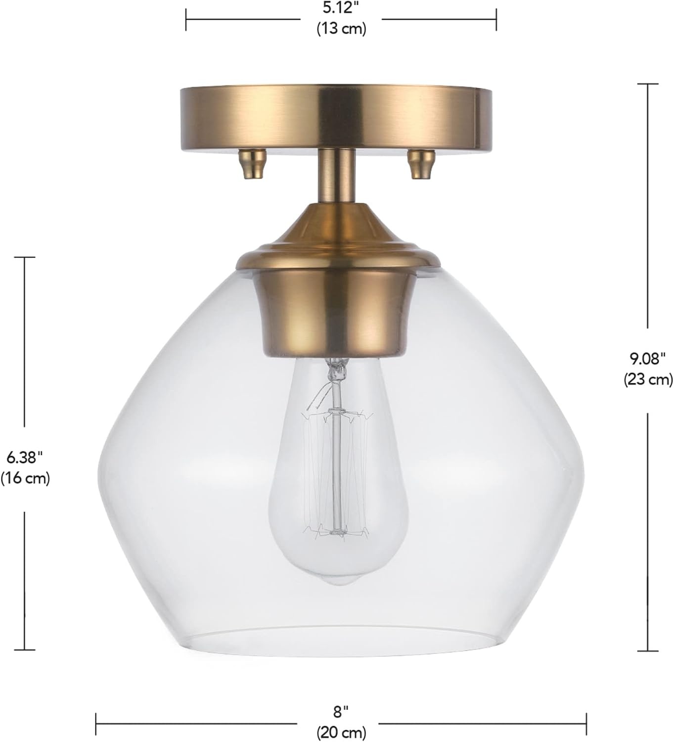 image:imageGlobe Electric Harrow 1Light SemiFlush Mount Ceiling Lighting Matte Brass Clear Glass ShadeMatte Brass Harrow