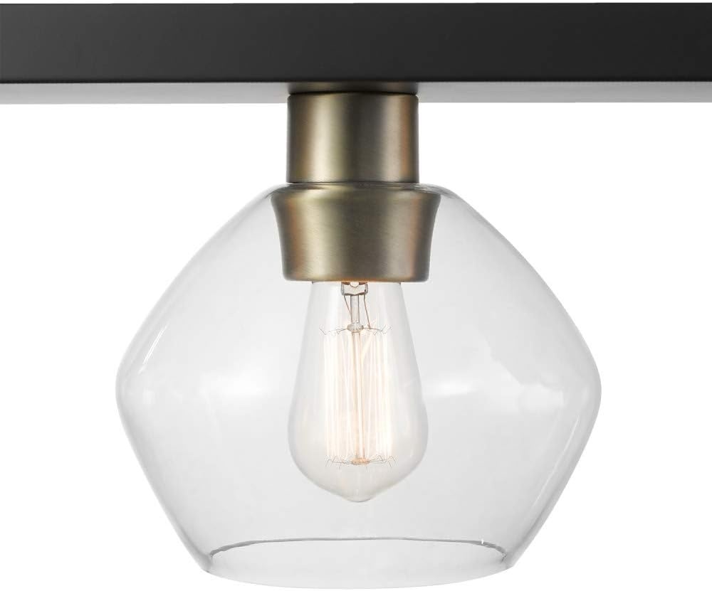 image:imageGlobe Electric Harrow 3 Linear Pendant Lighting with Gold Accent Sockets Shades 60873 Matte Black with Clear Glass Bulb Not IncludedMatte Black with Clear Glass